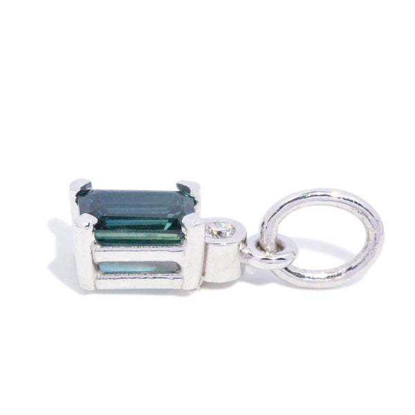 Abby Emerald Cut Sapphire & Diamond Pendant 9K White Gold Charms & Pendants Anthology Jewellers 