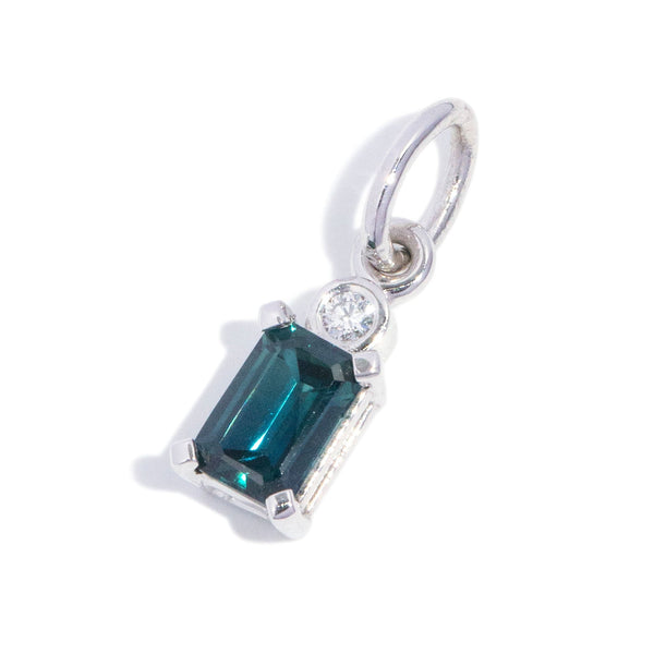 Abby Emerald Cut Sapphire & Diamond Pendant 9K White Gold Charms & Pendants Anthology Jewellers 