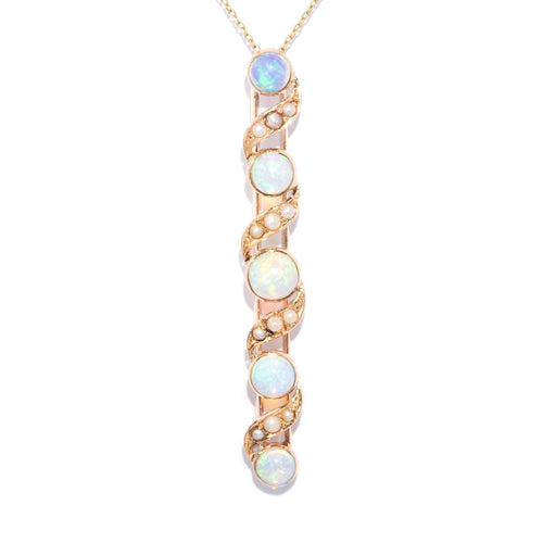Adalie 1930s Opal & Seed Pearl Pendant 14K Yellow Gold