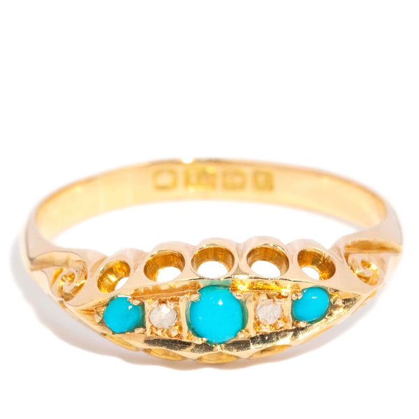 Addie Turquoise & Pearl Five Stone Ring 18K Yellow Gold Rings Anthology Jewellers 