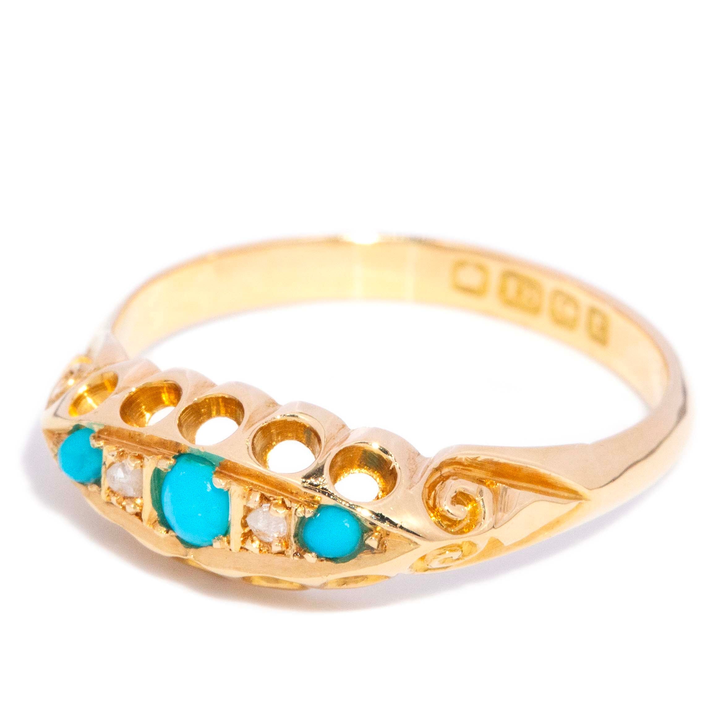 Addie Turquoise & Pearl Five Stone Ring 18K Yellow Gold Rings Anthology Jewellers 