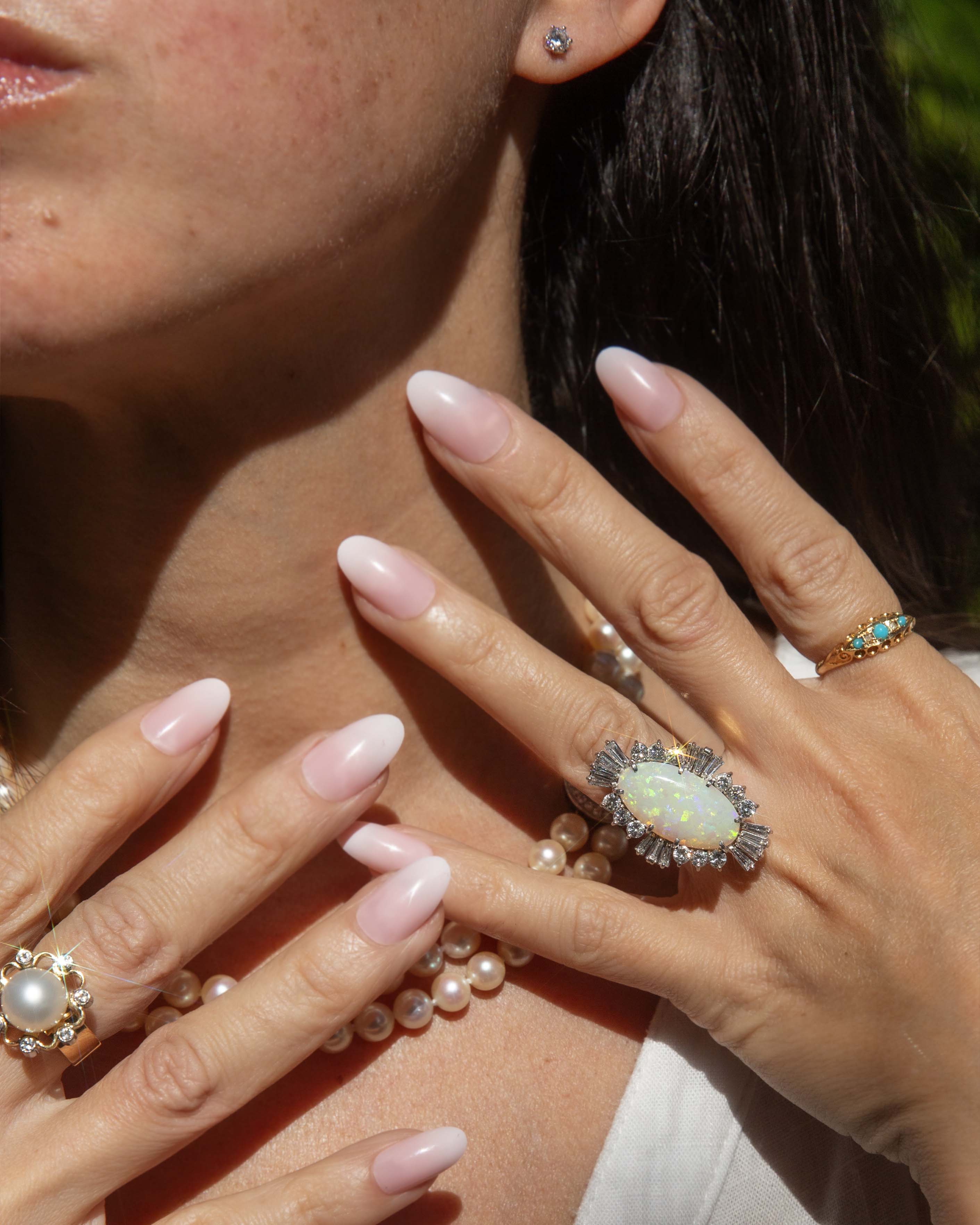 Addie Turquoise & Pearl Five Stone Ring 18K Yellow Gold Rings Anthology Jewellers 
