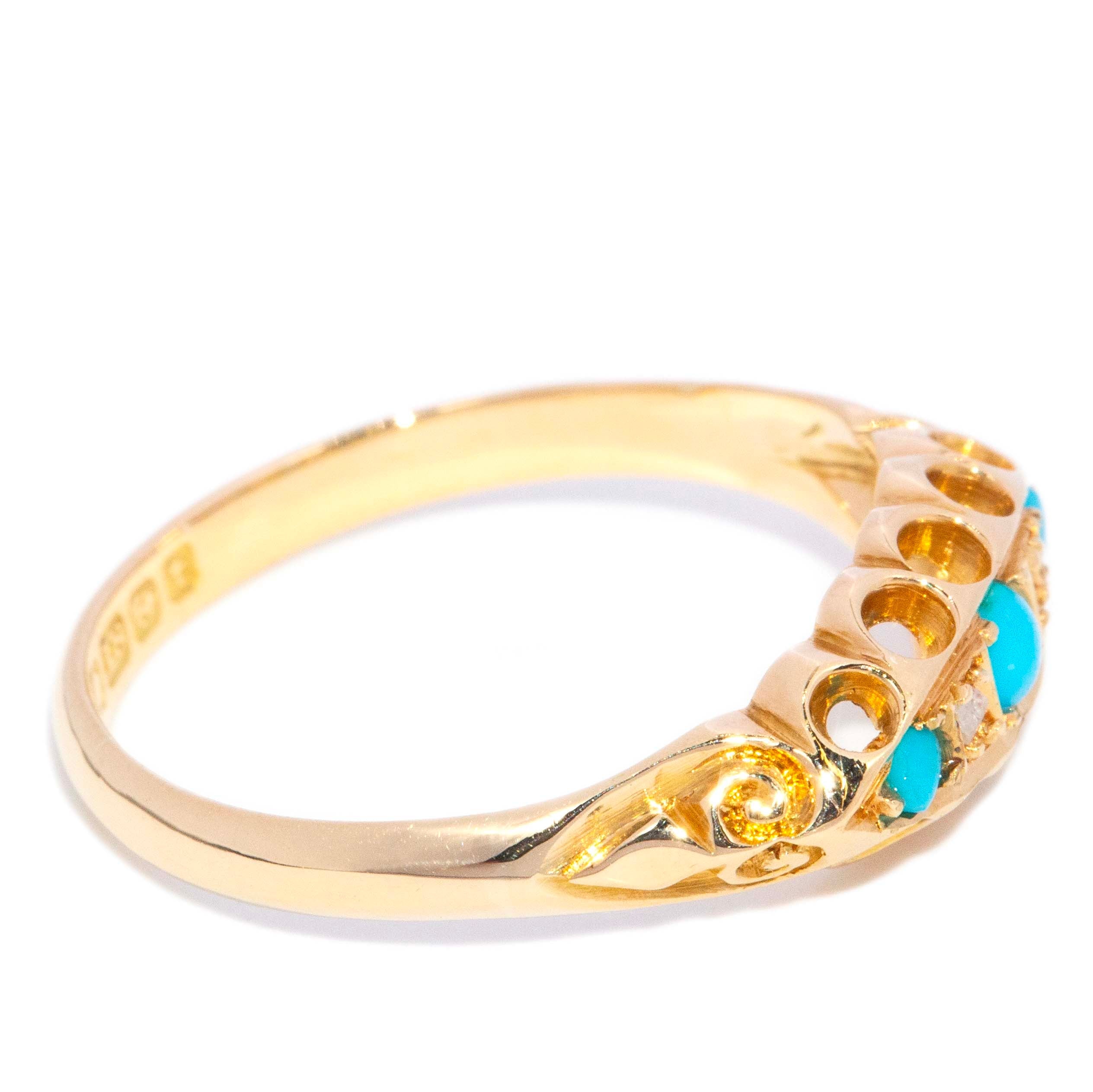 Addie Turquoise & Pearl Five Stone Ring 18K Yellow Gold Rings Anthology Jewellers 