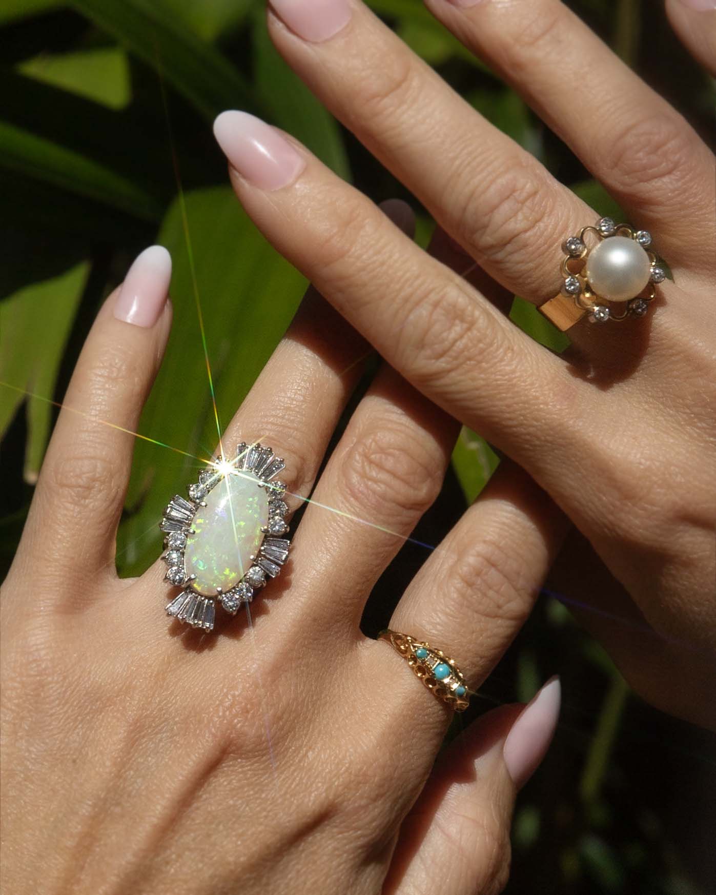 Addie Turquoise & Pearl Five Stone Ring 18K Yellow Gold Rings Anthology Jewellers 