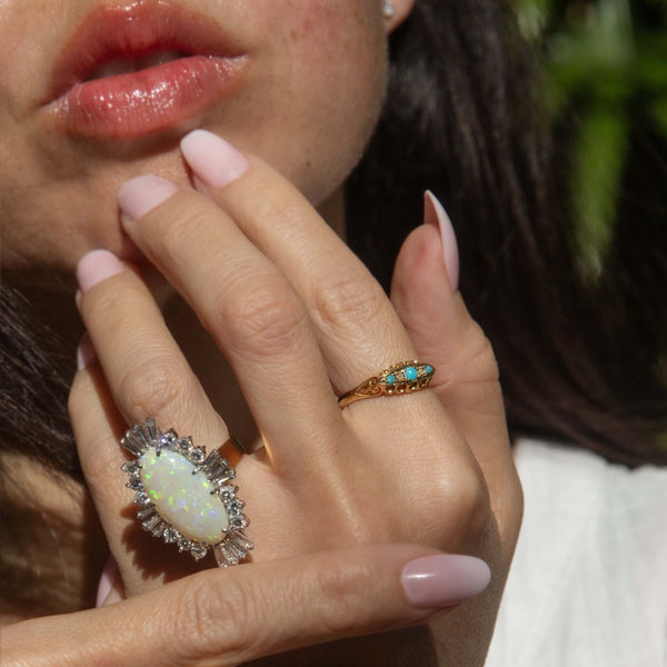 Addie Turquoise & Pearl Five Stone Ring 18K Yellow Gold Rings Anthology Jewellers 