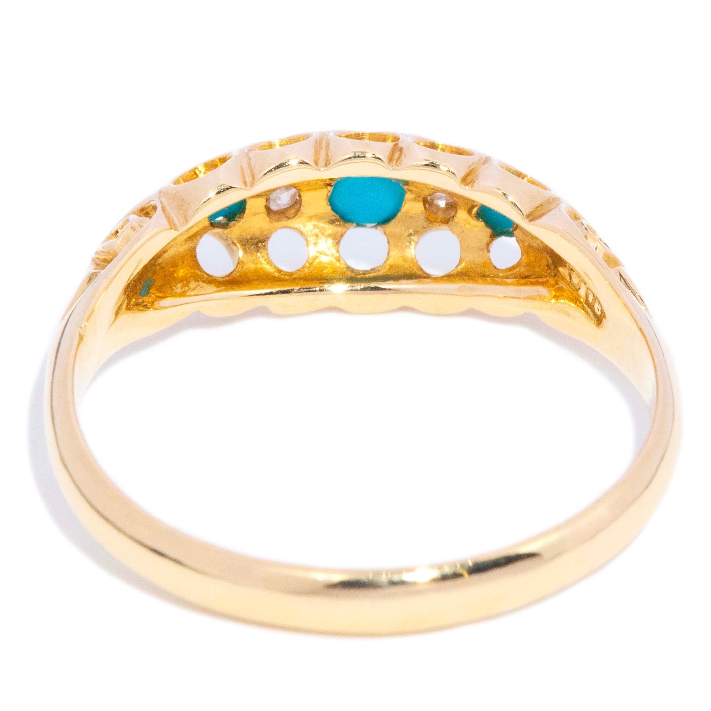 Addie Turquoise & Pearl Five Stone Ring 18K Yellow Gold Rings Anthology Jewellers 