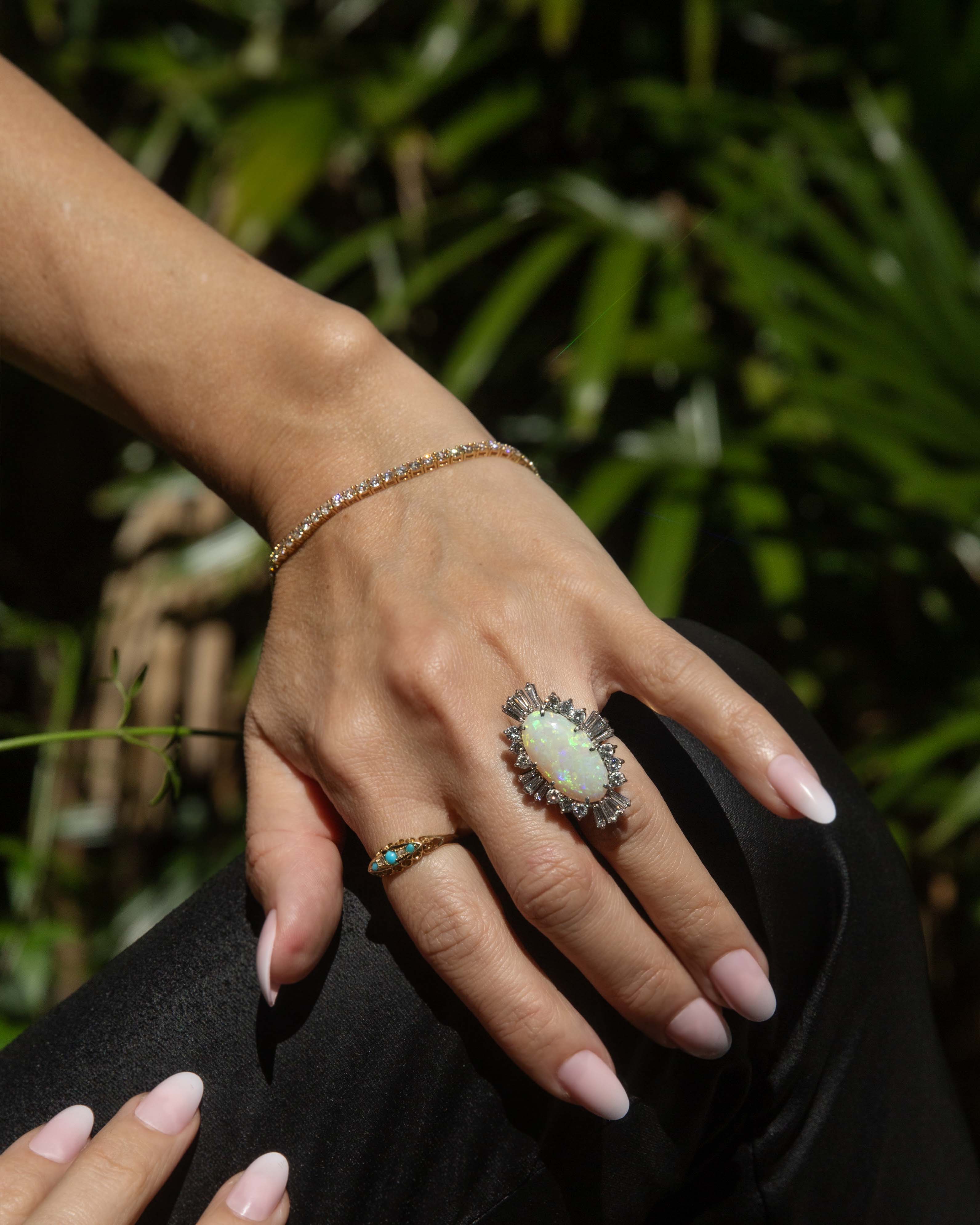 Addie Turquoise & Pearl Five Stone Ring 18K Yellow Gold Rings Anthology Jewellers 
