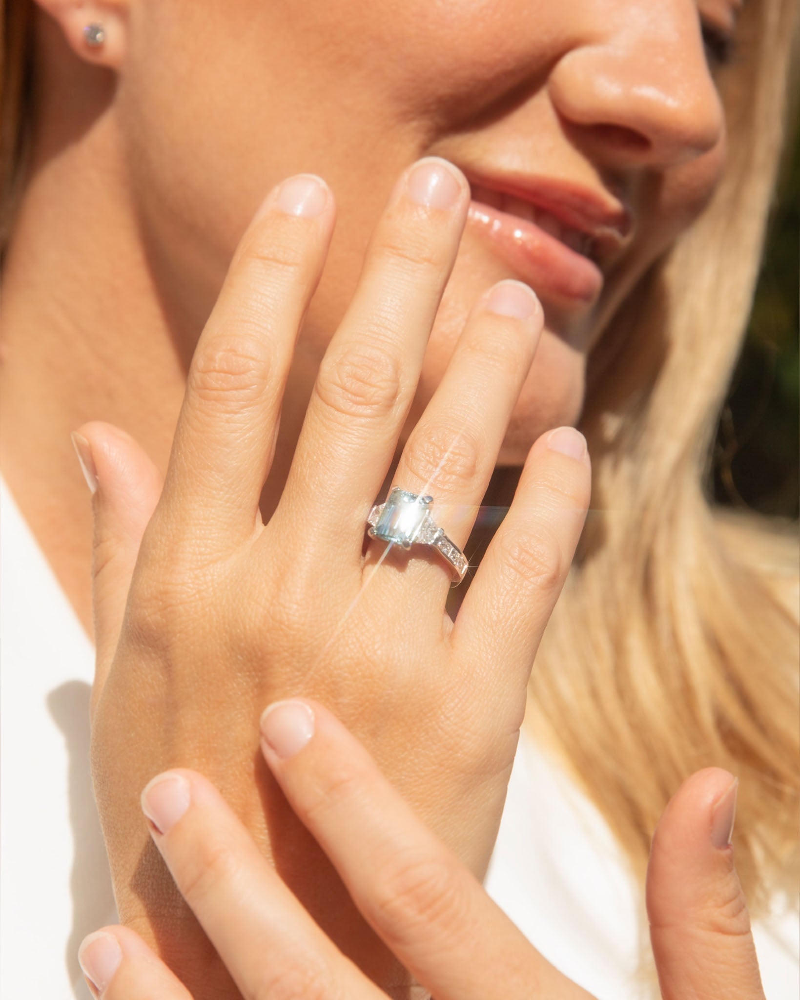 Adora Aquamarine & Diamond Dress Ring 18K White Gold Rings Anthology Jewellers 