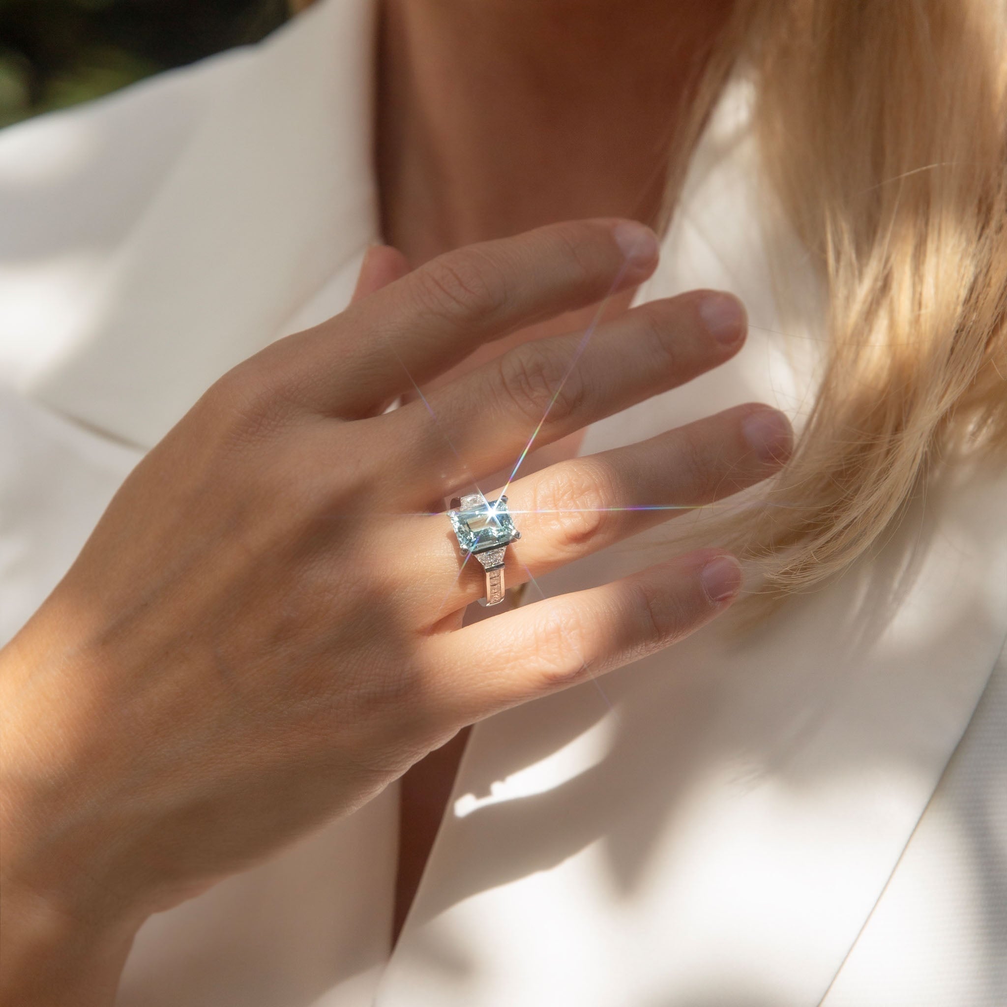 Adora Aquamarine & Diamond Dress Ring 18K White Gold Rings Anthology Jewellers 