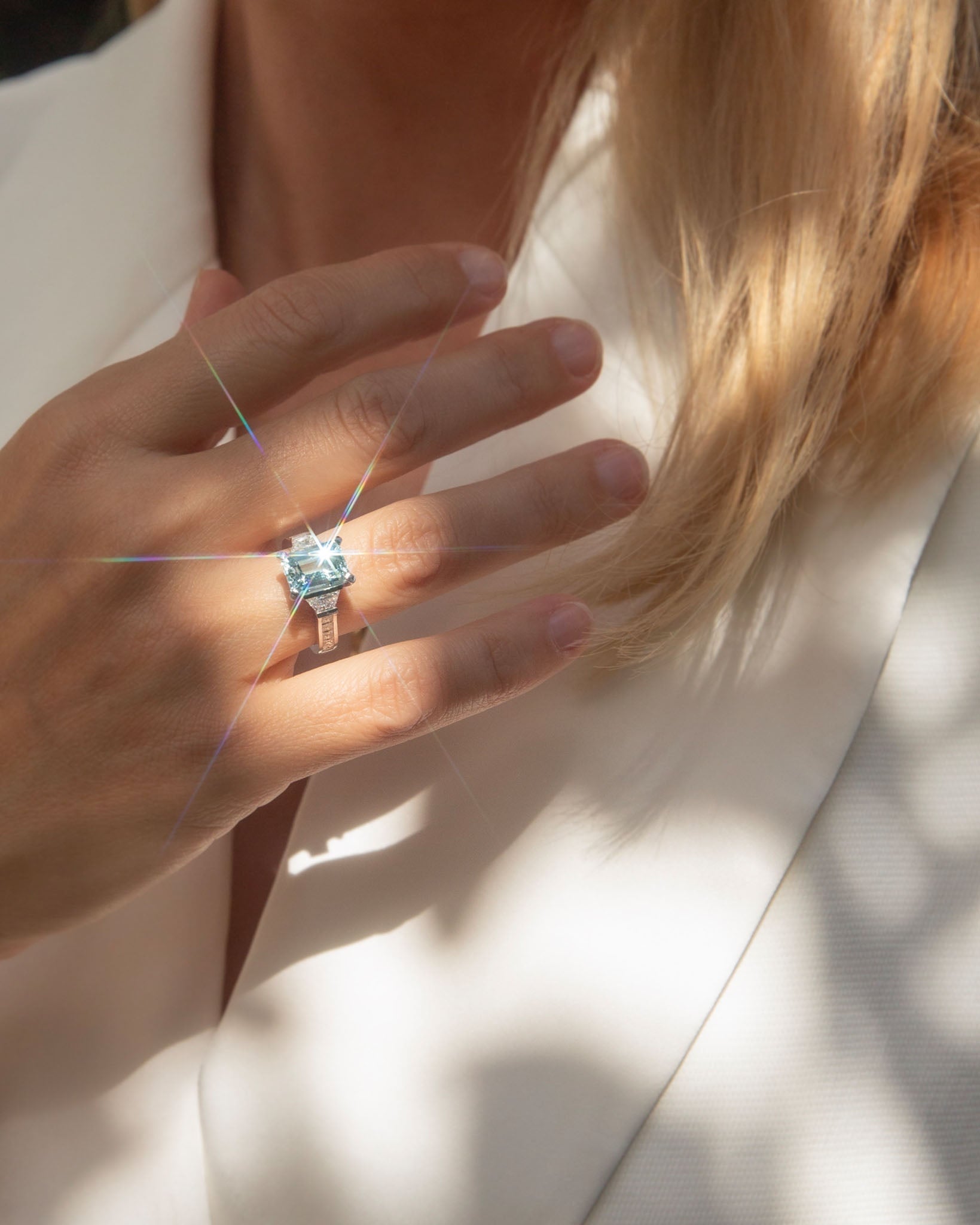 Adora Aquamarine & Diamond Dress Ring 18K White Gold Rings Anthology Jewellers 
