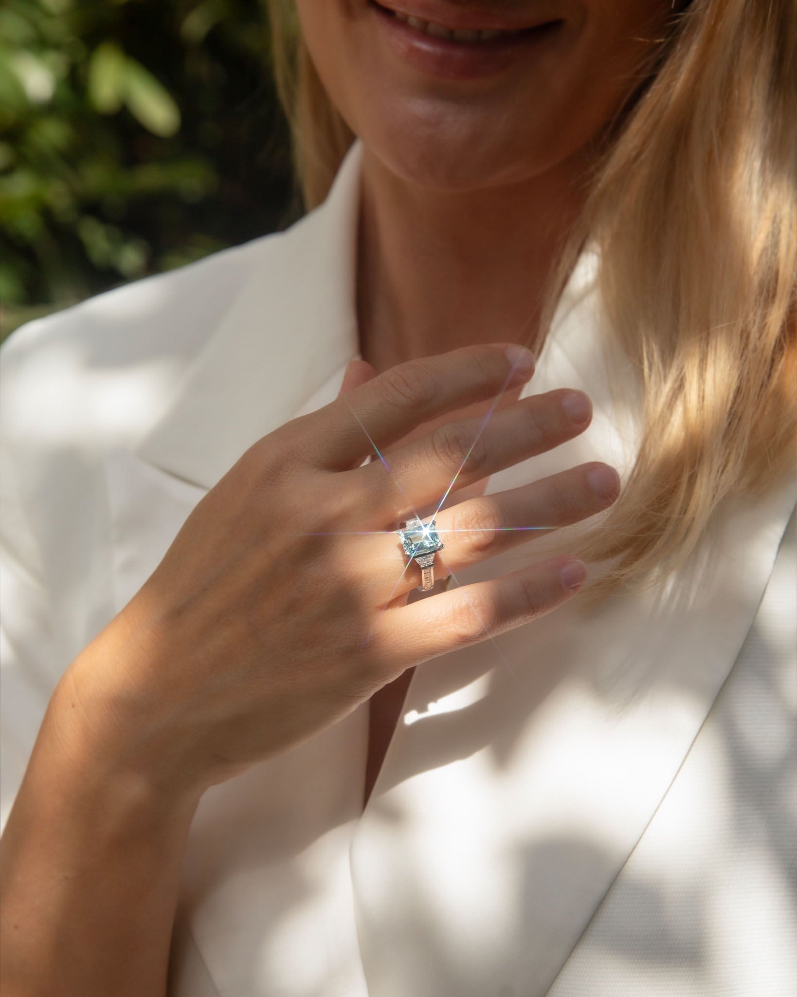 Adora Aquamarine & Diamond Dress Ring 18K White Gold Rings Anthology Jewellers 