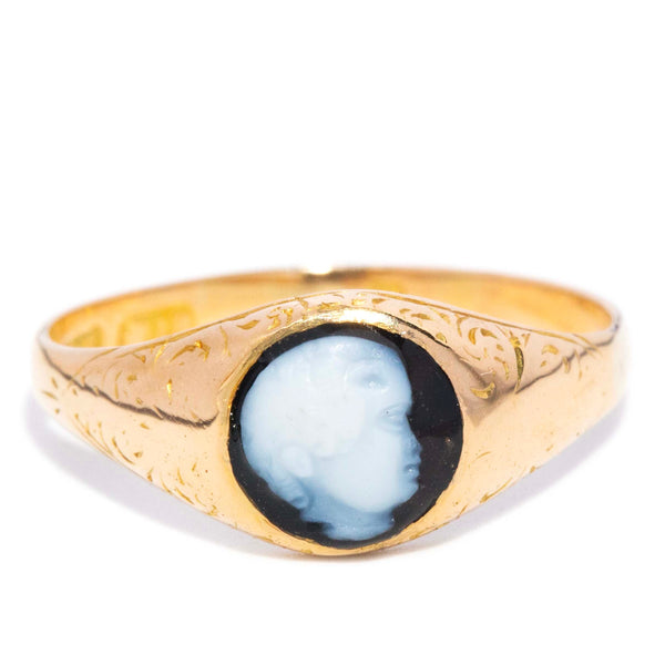 Adriana Hematite White Cameo Ring 18ct Gold Rings Imperial Jewellery 