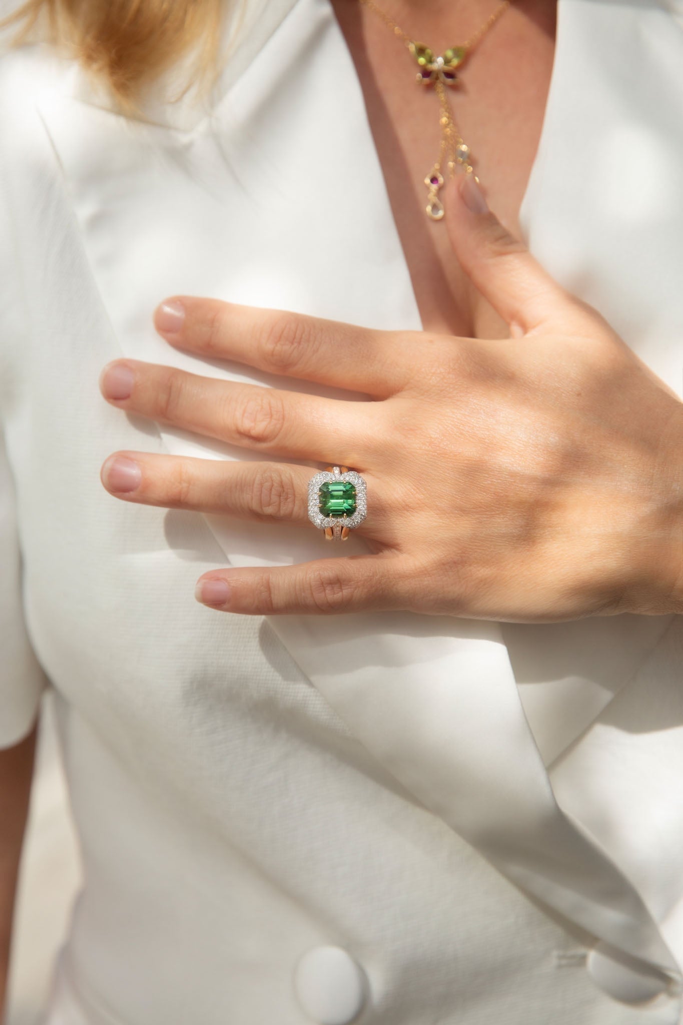 Adrianna Green Tourmaline & Diamond Ring 18K Two Tone Gold Rings Anthology Jewellers 