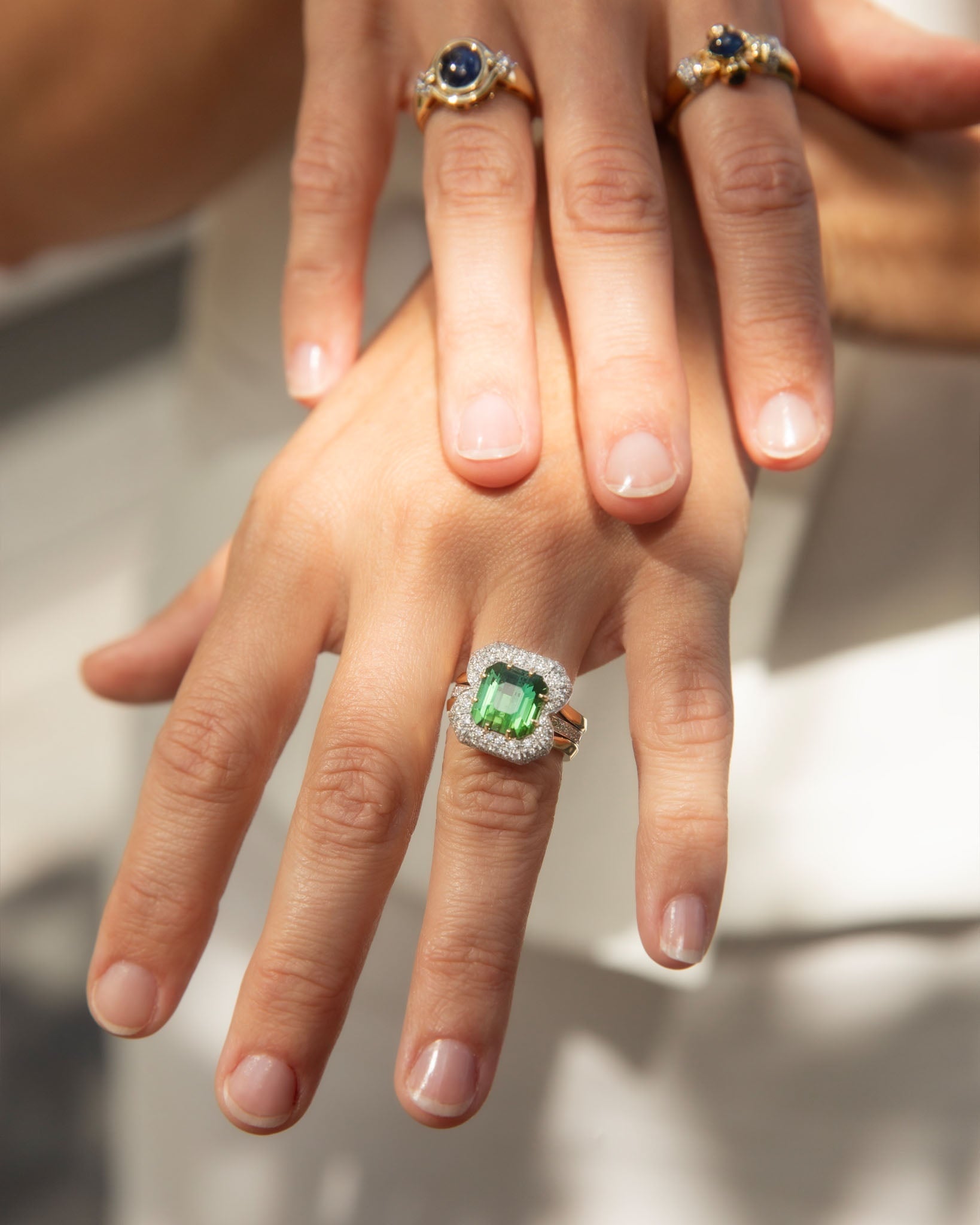 Adrianna Green Tourmaline & Diamond Ring 18K Two Tone Gold Rings Anthology Jewellers 