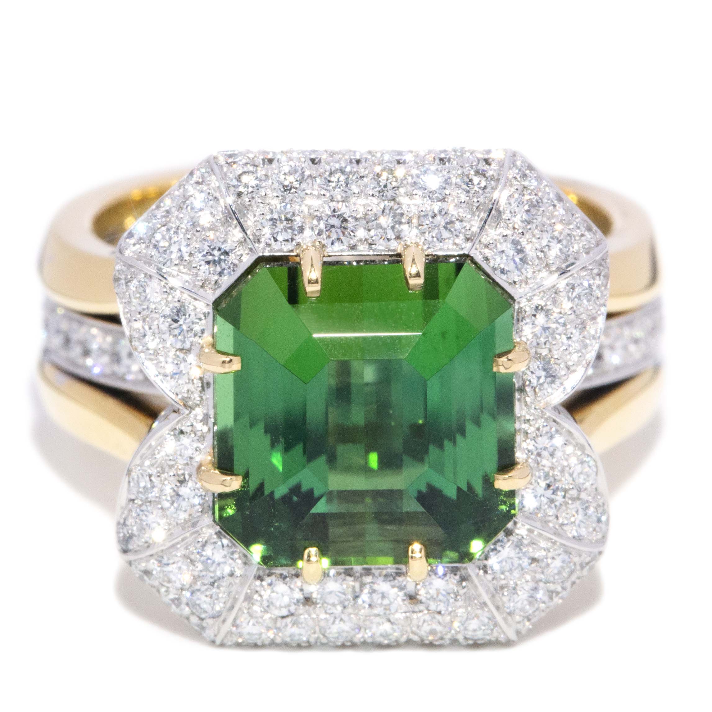 Adrianna Green Tourmaline & Diamond Ring 18K Two Tone Gold Rings Anthology Jewellers 