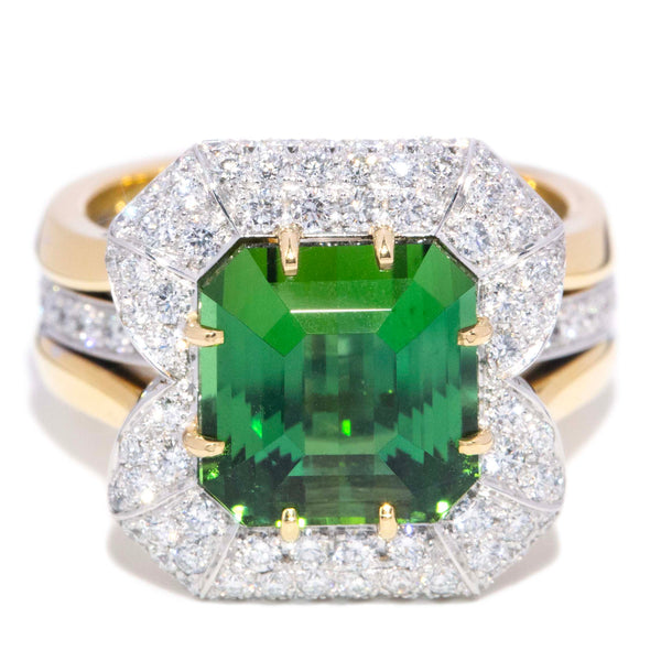 Adrianna Green Tourmaline & Diamond Ring 18K Two Tone Gold Rings Anthology Jewellers 