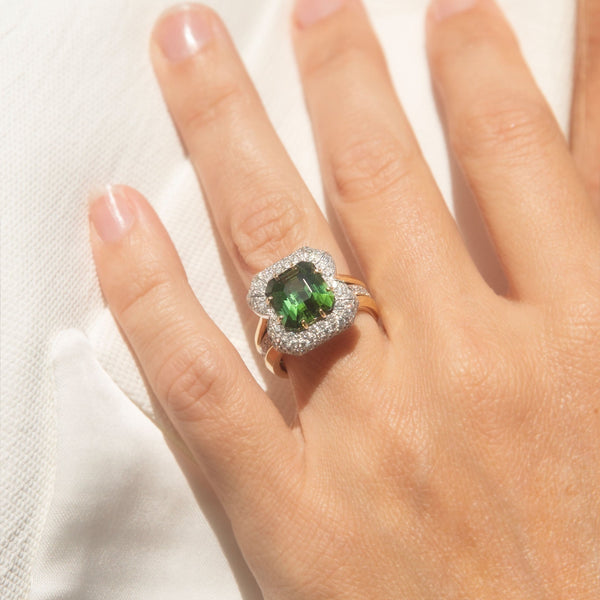 Adrianna Green Tourmaline & Diamond Ring 18K Two Tone Gold Rings Anthology Jewellers 