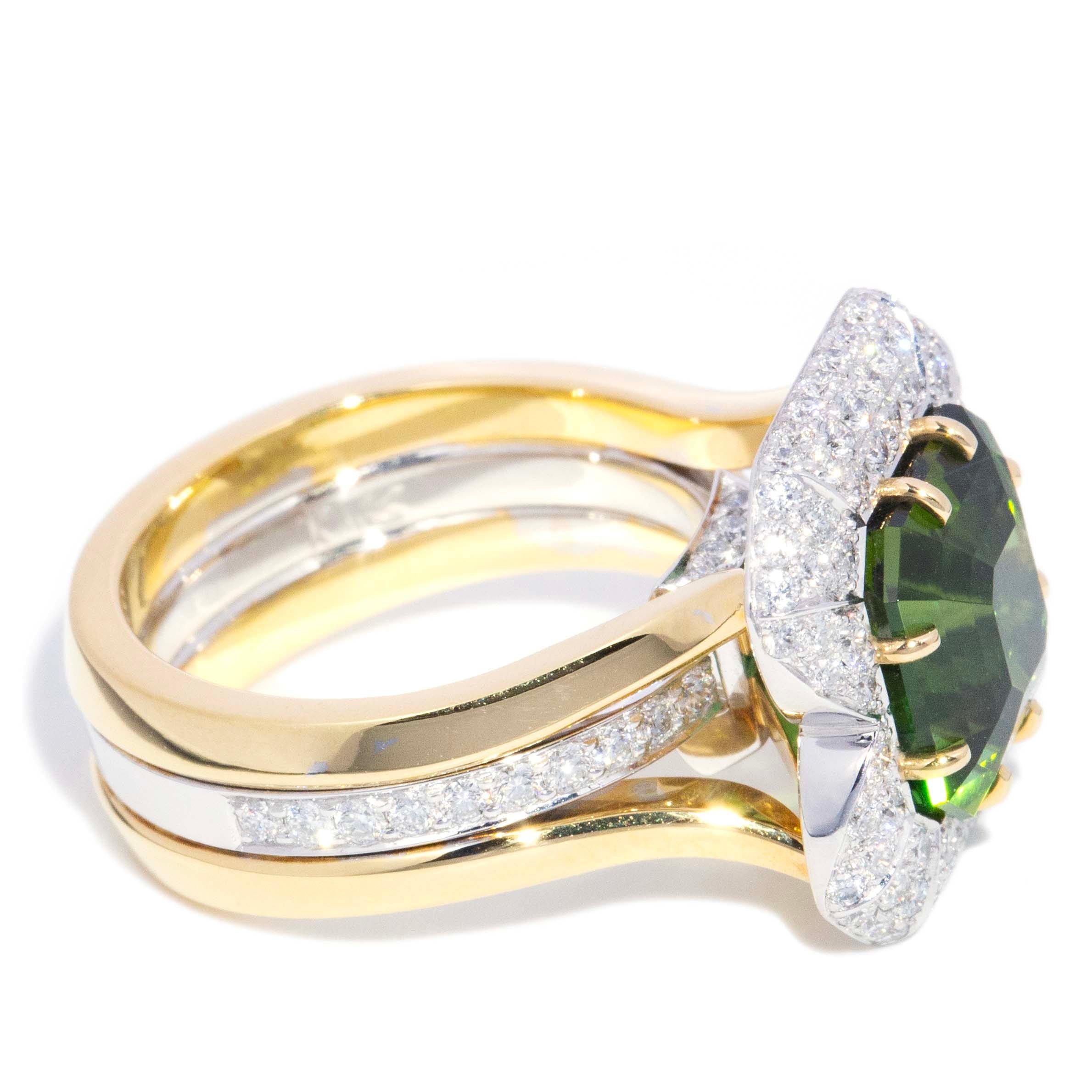 Adrianna Green Tourmaline & Diamond Ring 18K Two Tone Gold Rings Anthology Jewellers 