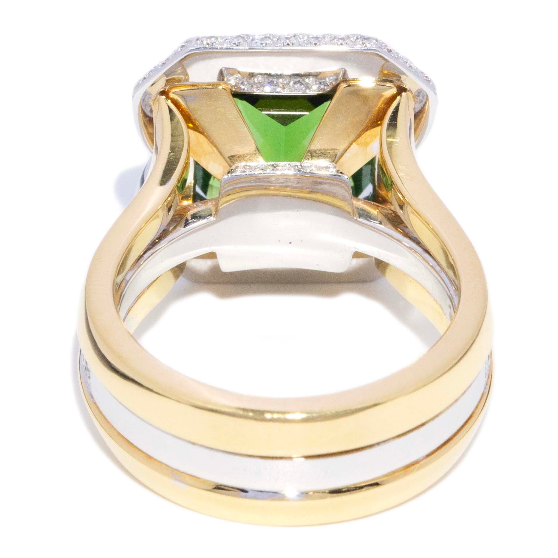 Adrianna Green Tourmaline & Diamond Ring 18K Two Tone Gold Rings Anthology Jewellers 