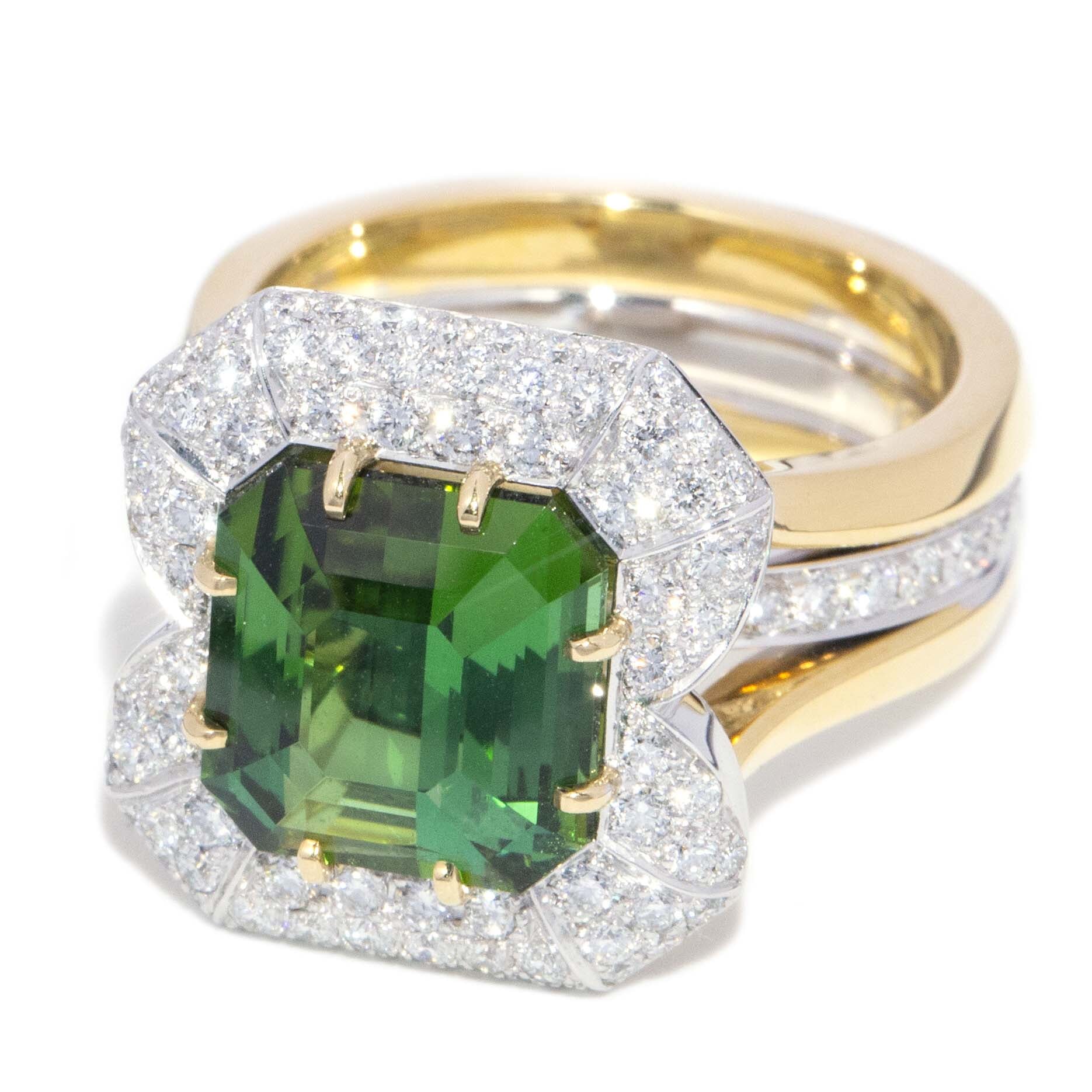 Adrianna Green Tourmaline & Diamond Ring 18K Two Tone Gold Rings Anthology Jewellers 