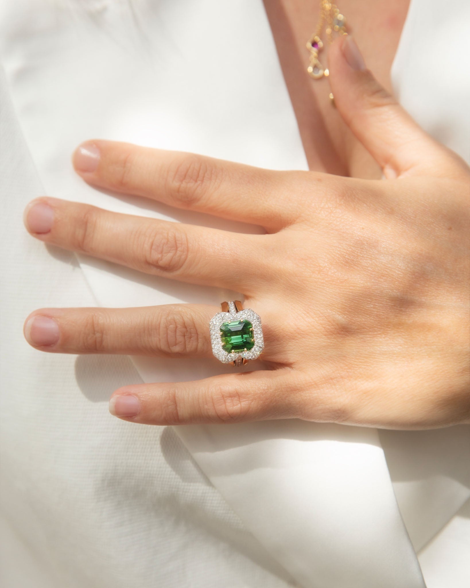 Adrianna Green Tourmaline & Diamond Ring 18K Two Tone Gold Rings Anthology Jewellers 