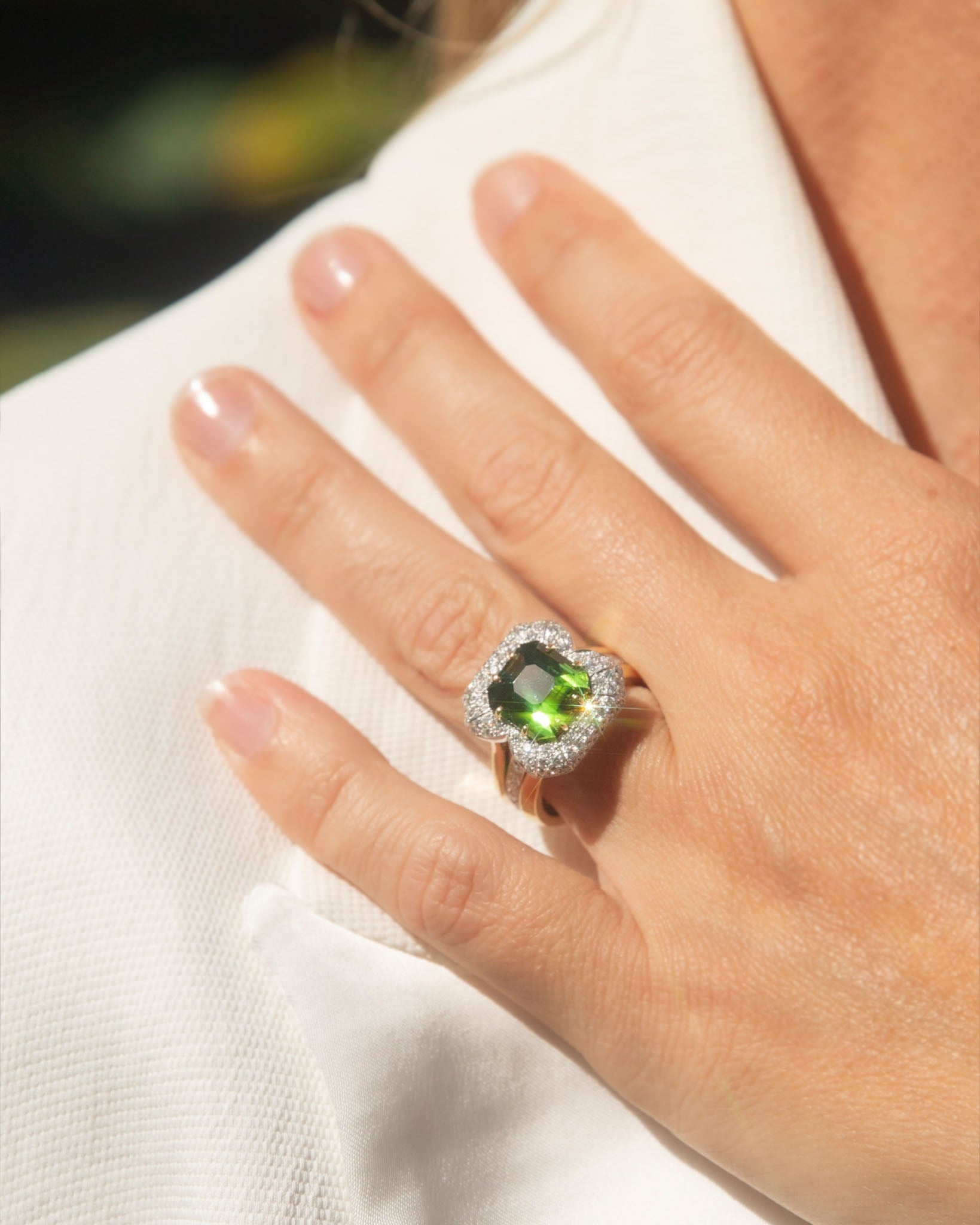 Adrianna Green Tourmaline & Diamond Ring 18K Two Tone Gold Rings Anthology Jewellers 