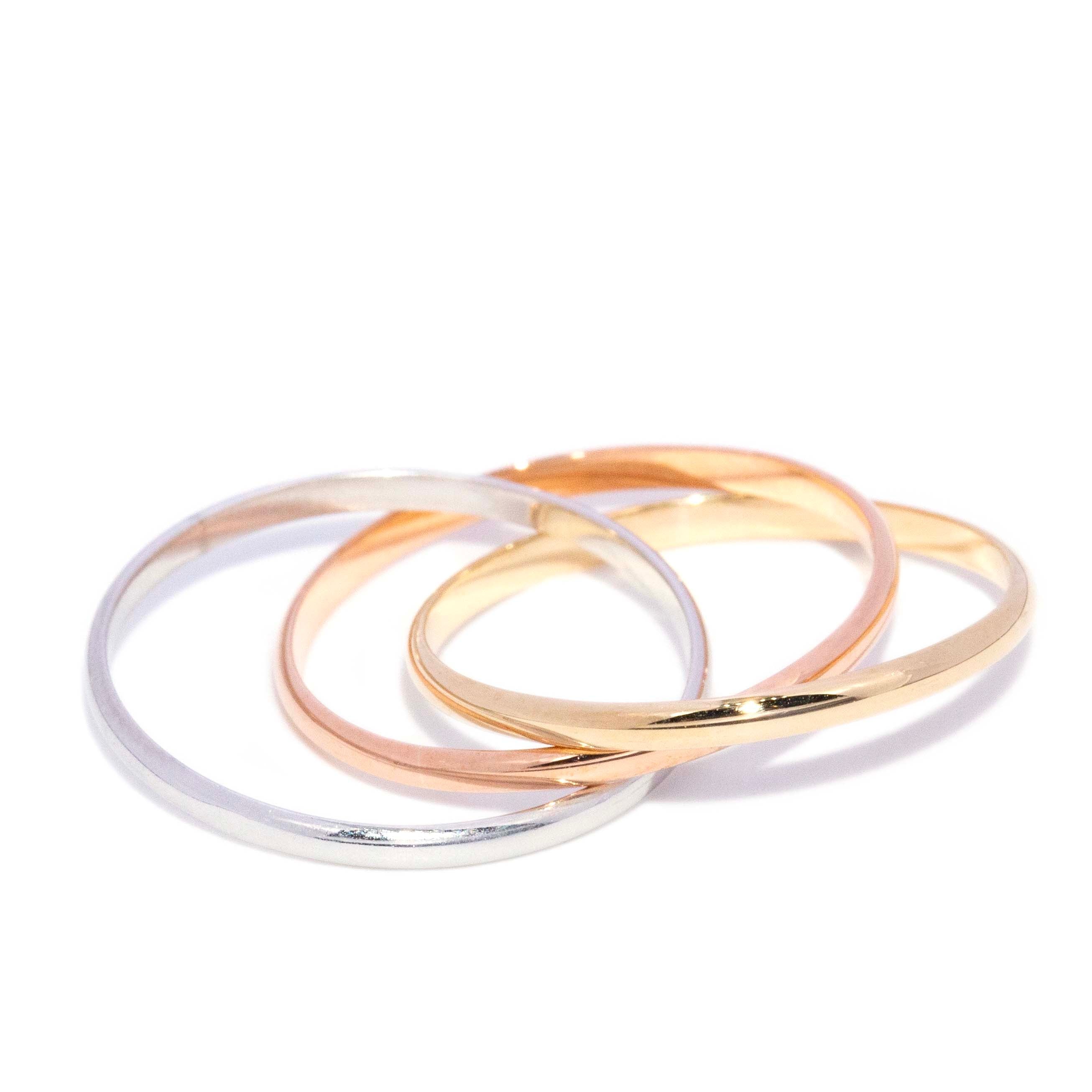 Aleksandr 1970s Russian Wedding Band 9K Three Tone Gold Rings Anthology Jewellers 