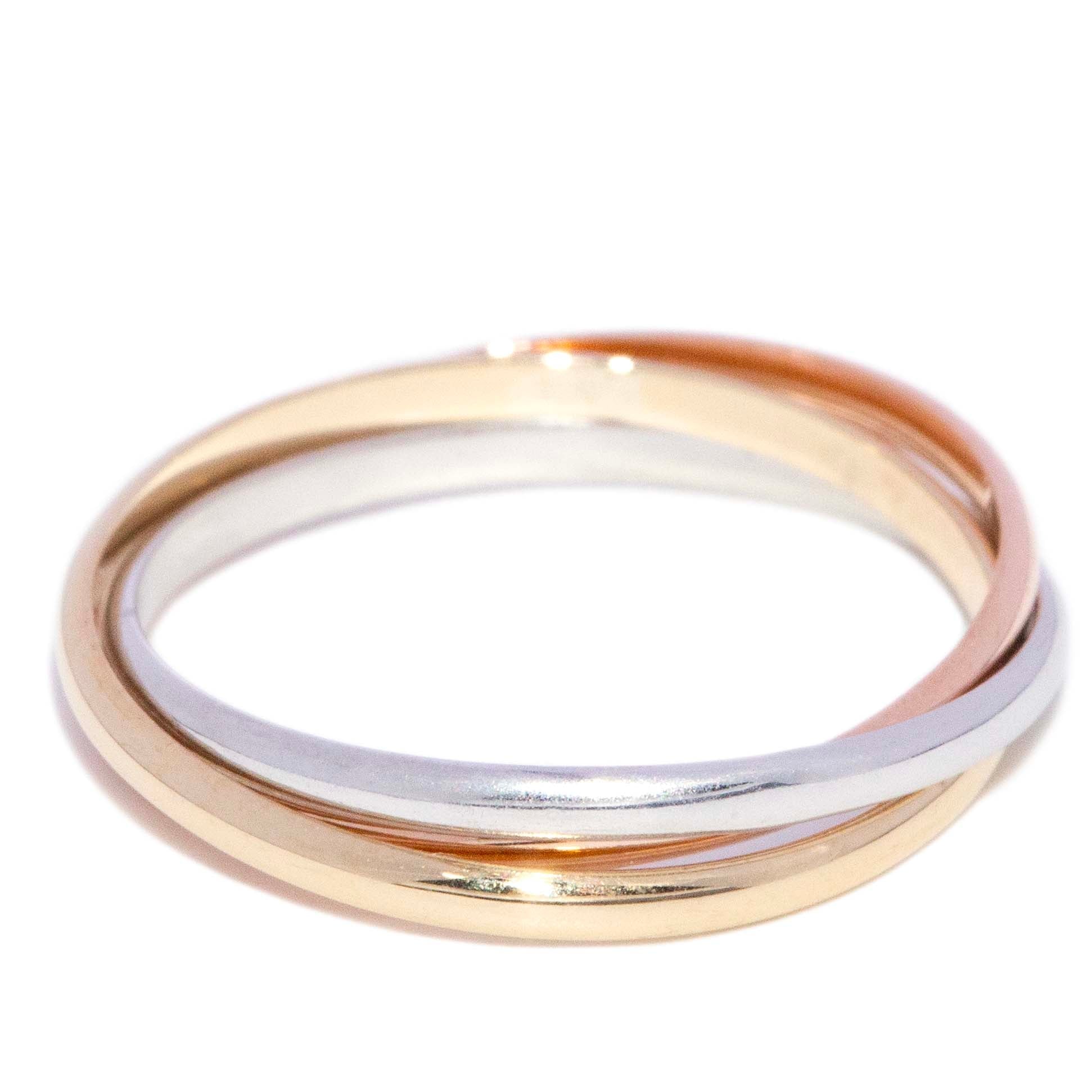 Aleksandr 1970s Russian Wedding Band 9K Three Tone Gold Rings Anthology Jewellers 