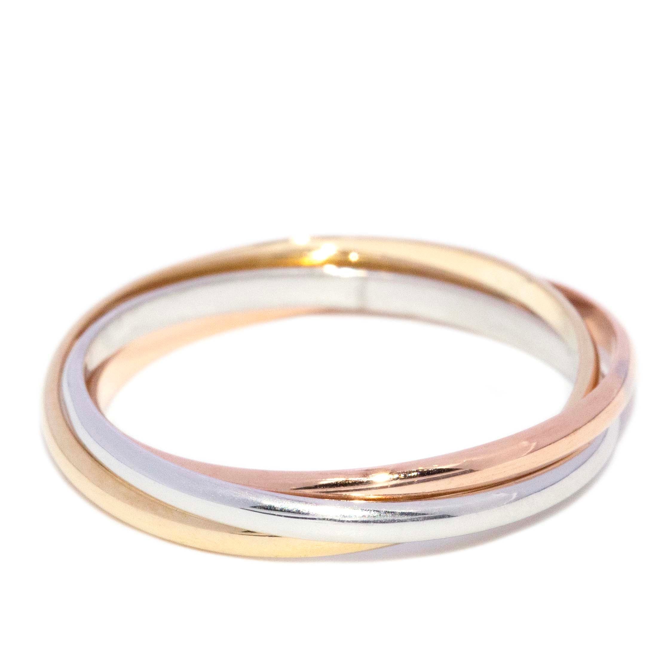 Aleksandr 1970s Russian Wedding Band 9K Three Tone Gold Rings Anthology Jewellers 