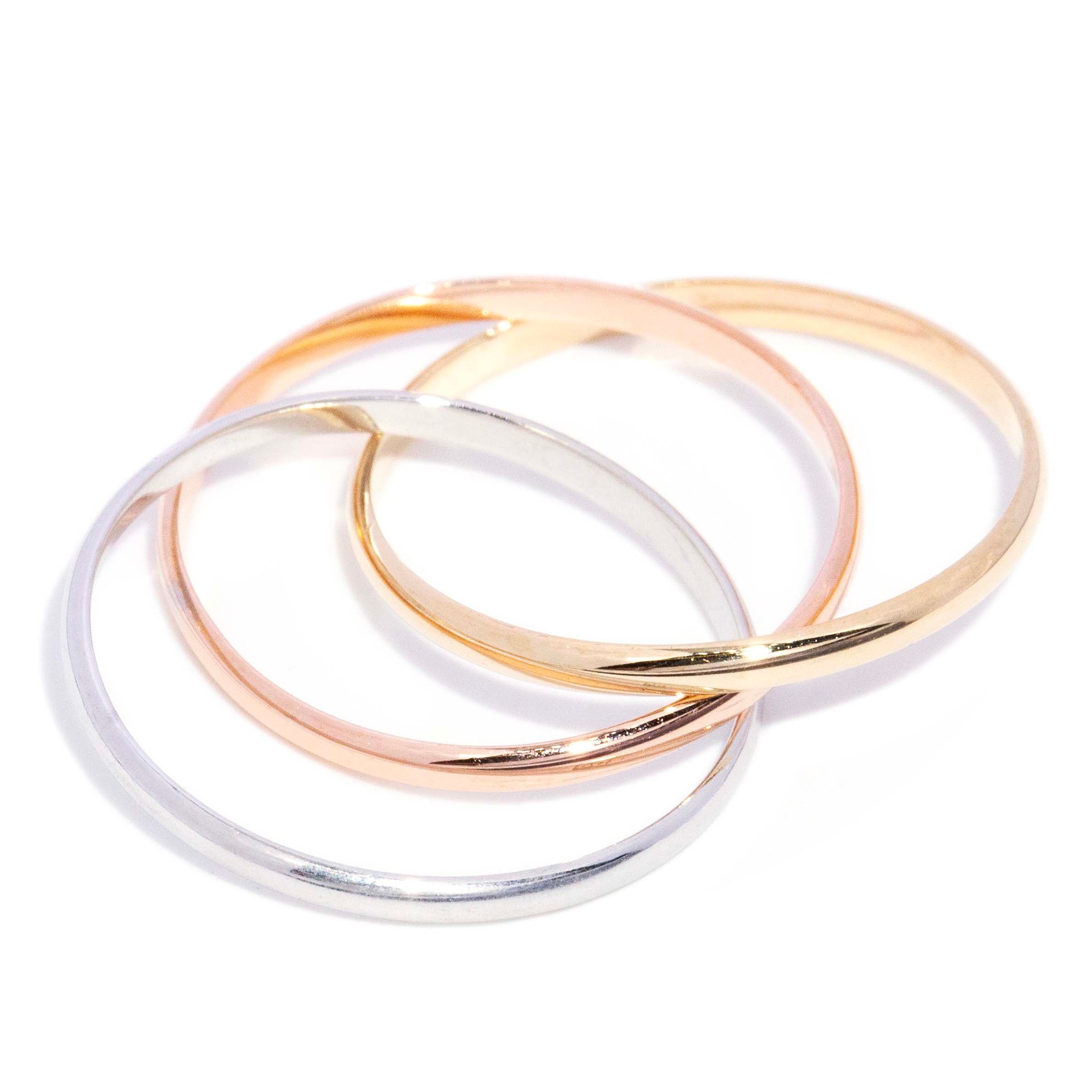 Aleksandr 1970s Russian Wedding Band 9K Three Tone Gold Rings Anthology Jewellers 