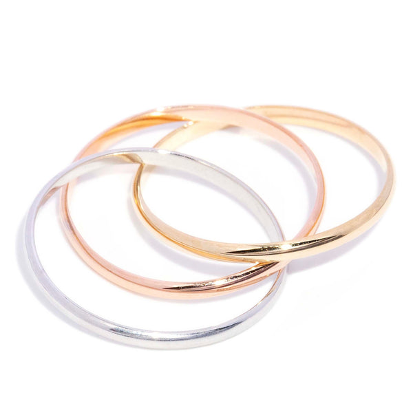 Aleksandr 1970s Russian Wedding Band 9K Three Tone Gold Rings Anthology Jewellers 
