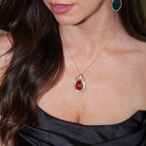 Allegra Pink Tourmaline & Diamond Pendant 18k Yellow Gold Charms & Pendants Anthology Jewellers 