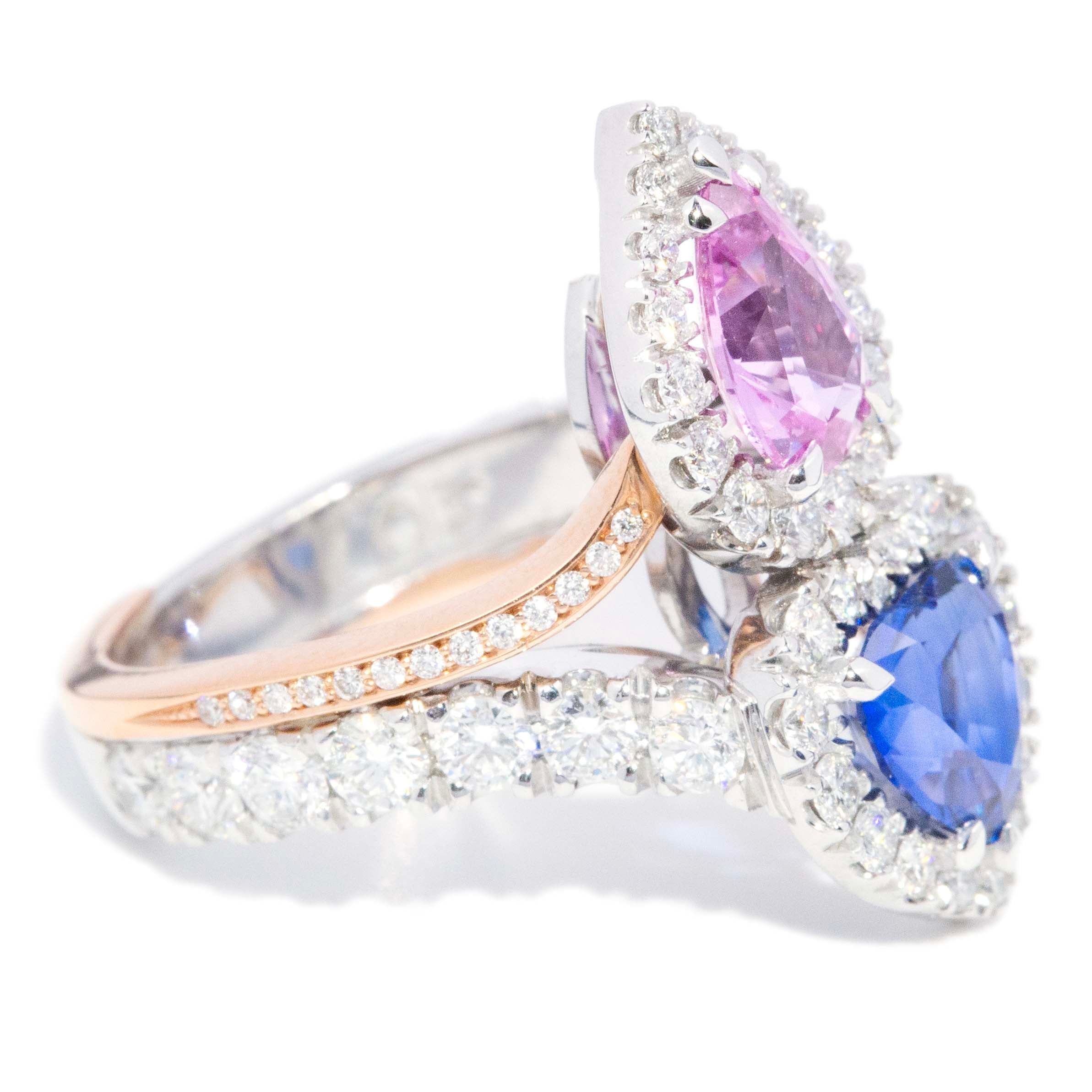 Alula Blue & Pink Sapphire & Diamond Ring 18K Two Tone Gold Rings Anthology Jewellers 