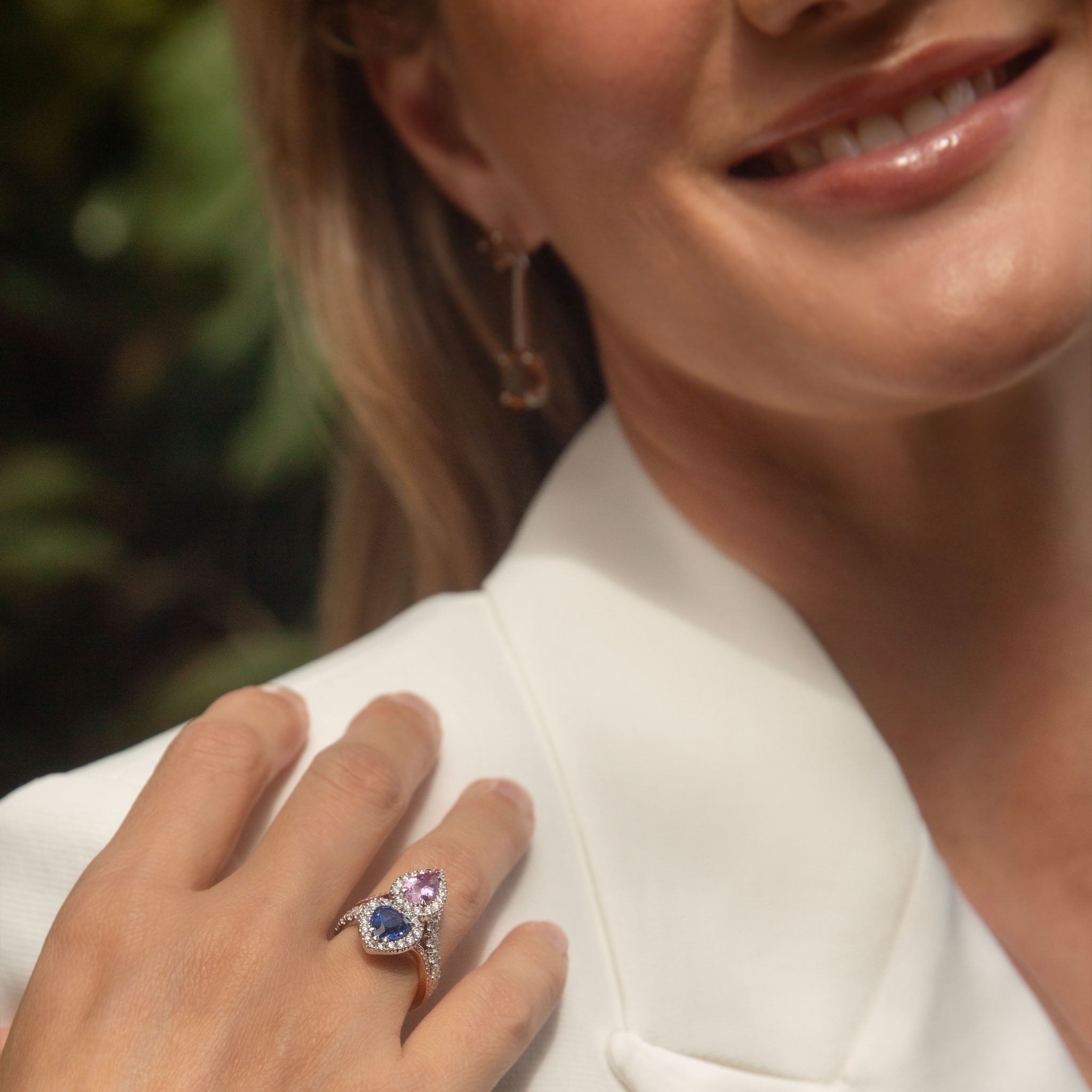 Alula Blue & Pink Sapphire & Diamond Ring 18K Two Tone Gold Rings Anthology Jewellers 