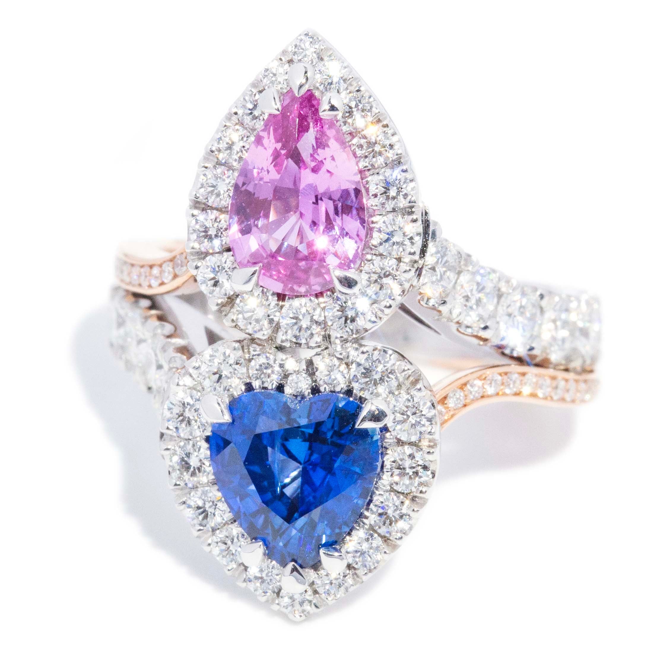 Alula Blue & Pink Sapphire & Diamond Ring 18K Two Tone Gold Rings Anthology Jewellers 