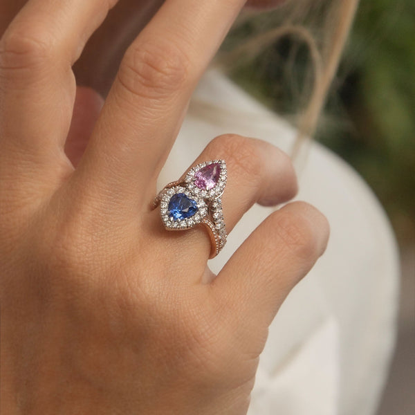 Alula Blue & Pink Sapphire & Diamond Ring 18K Two Tone Gold Rings Anthology Jewellers 
