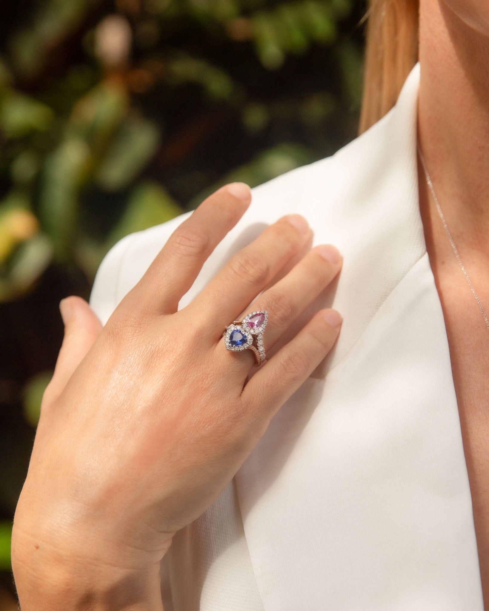 Alula Blue & Pink Sapphire & Diamond Ring 18K Two Tone Gold Rings Anthology Jewellers 