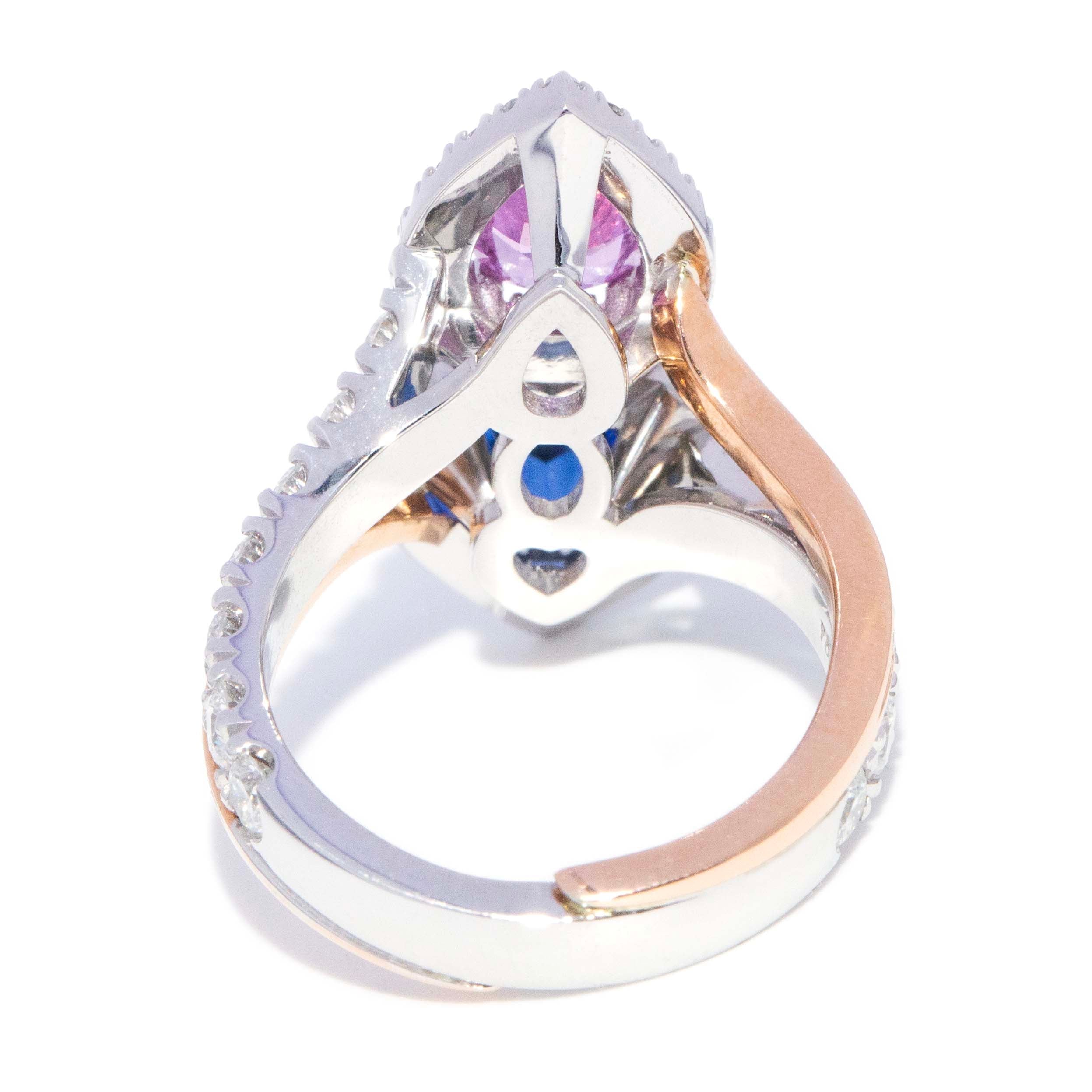 Alula Blue & Pink Sapphire & Diamond Ring 18K Two Tone Gold Rings Anthology Jewellers 
