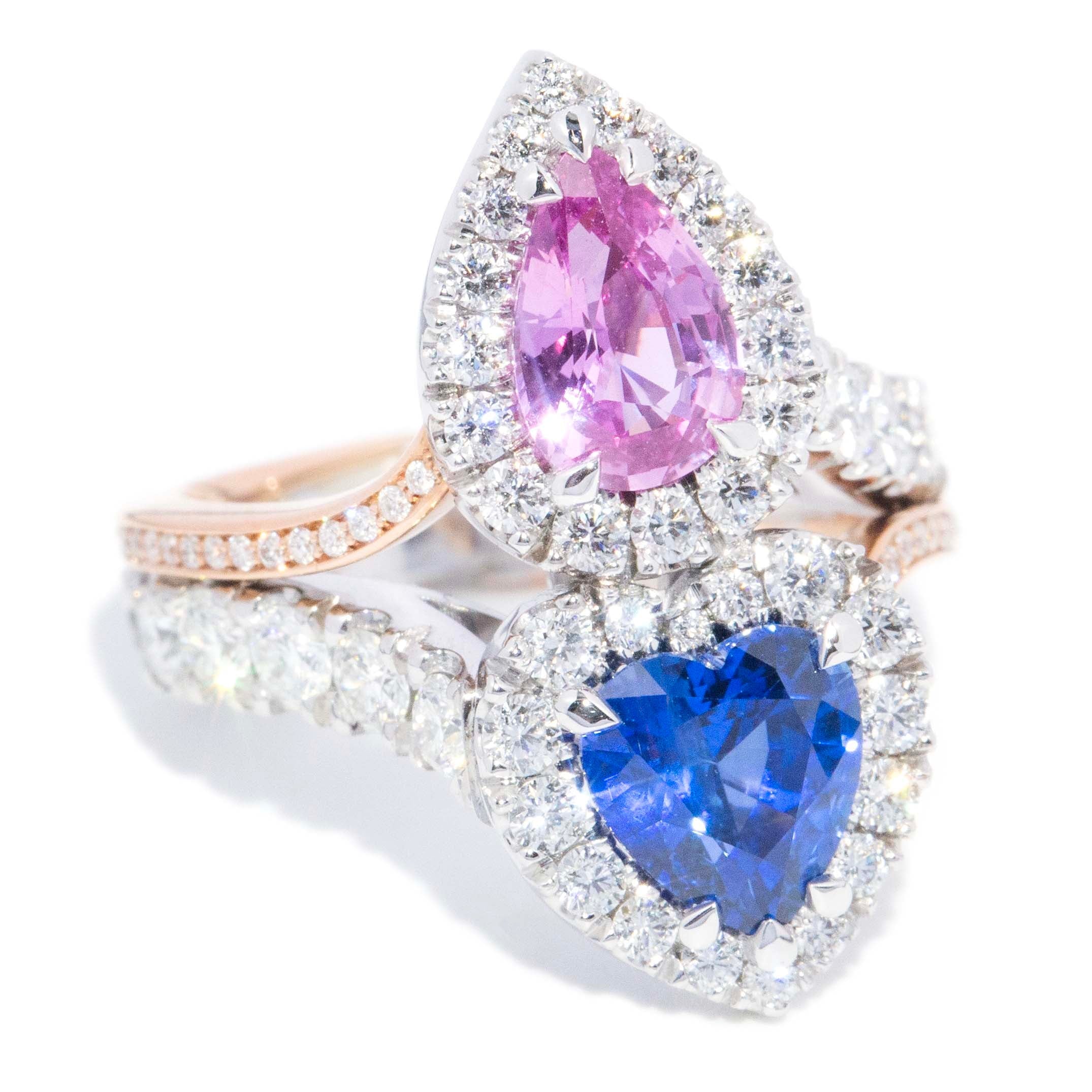 Alula Blue & Pink Sapphire & Diamond Ring 18K Two Tone Gold Rings Anthology Jewellers 