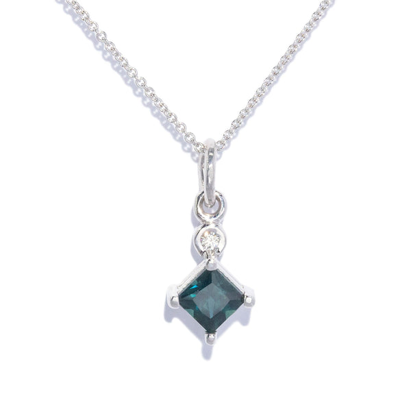 Alura Princess Cut Sapphire & Diamond Pendant 9ct White Gold Charms & Pendants Anthology Jewellers 