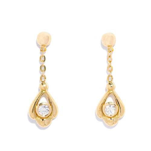 Amina 1970s Diamond Teardrop Cable Earrings 18K Yellow Gold