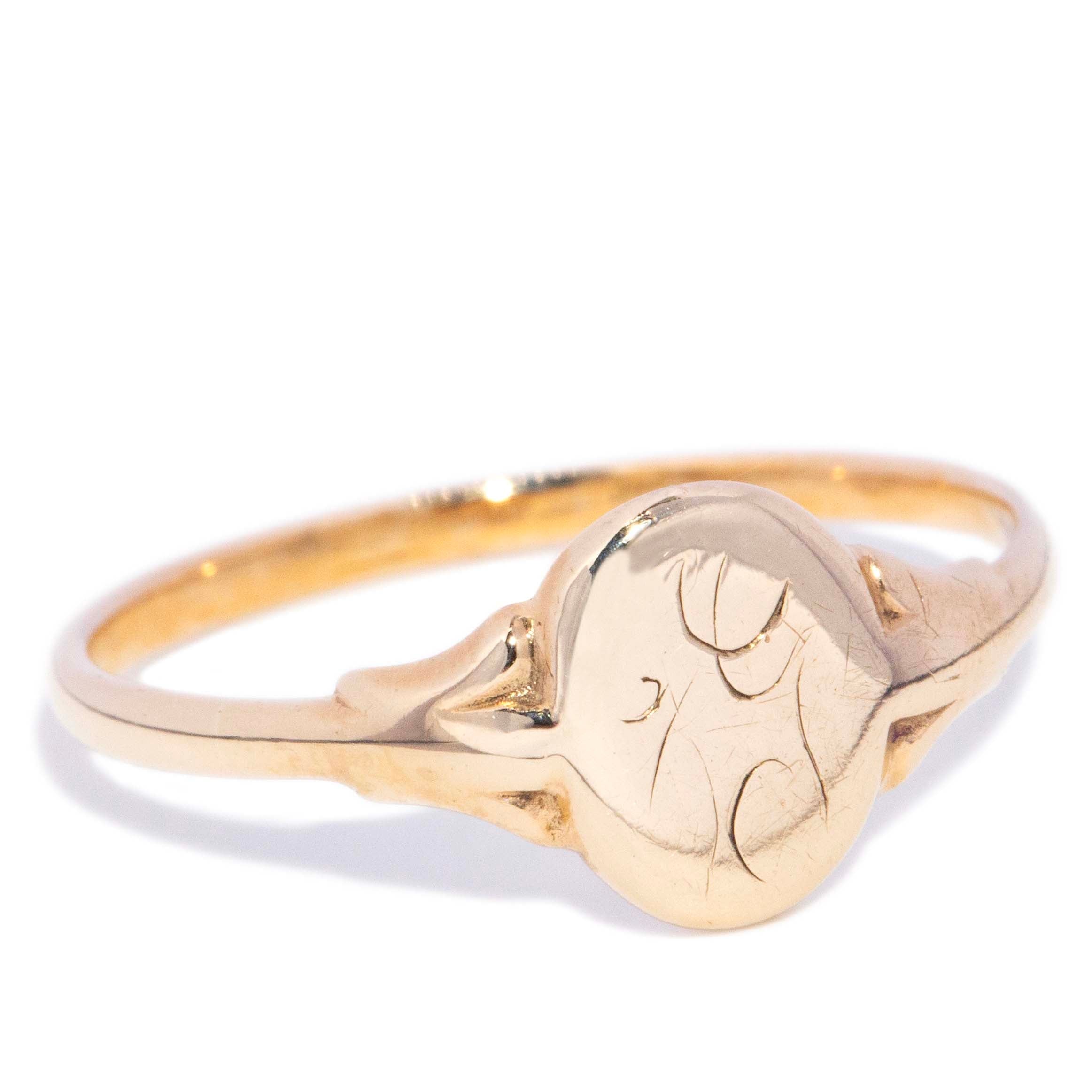 Amos Oval Monogram Flared Signet Ring 9K Yellow Gold Rings Imperial Jewellery 