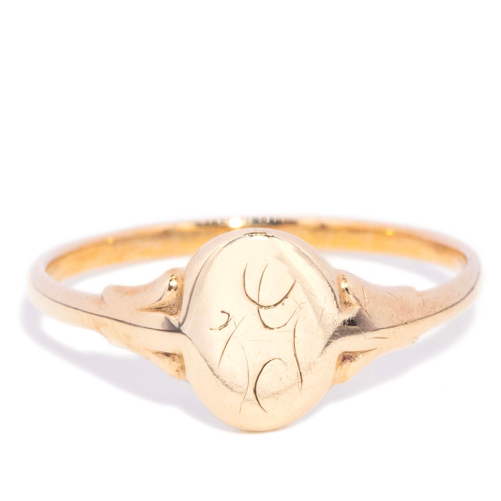 Amos Oval Monogram Flared Signet Ring 9K Yellow Gold Rings Imperial Jewellery 