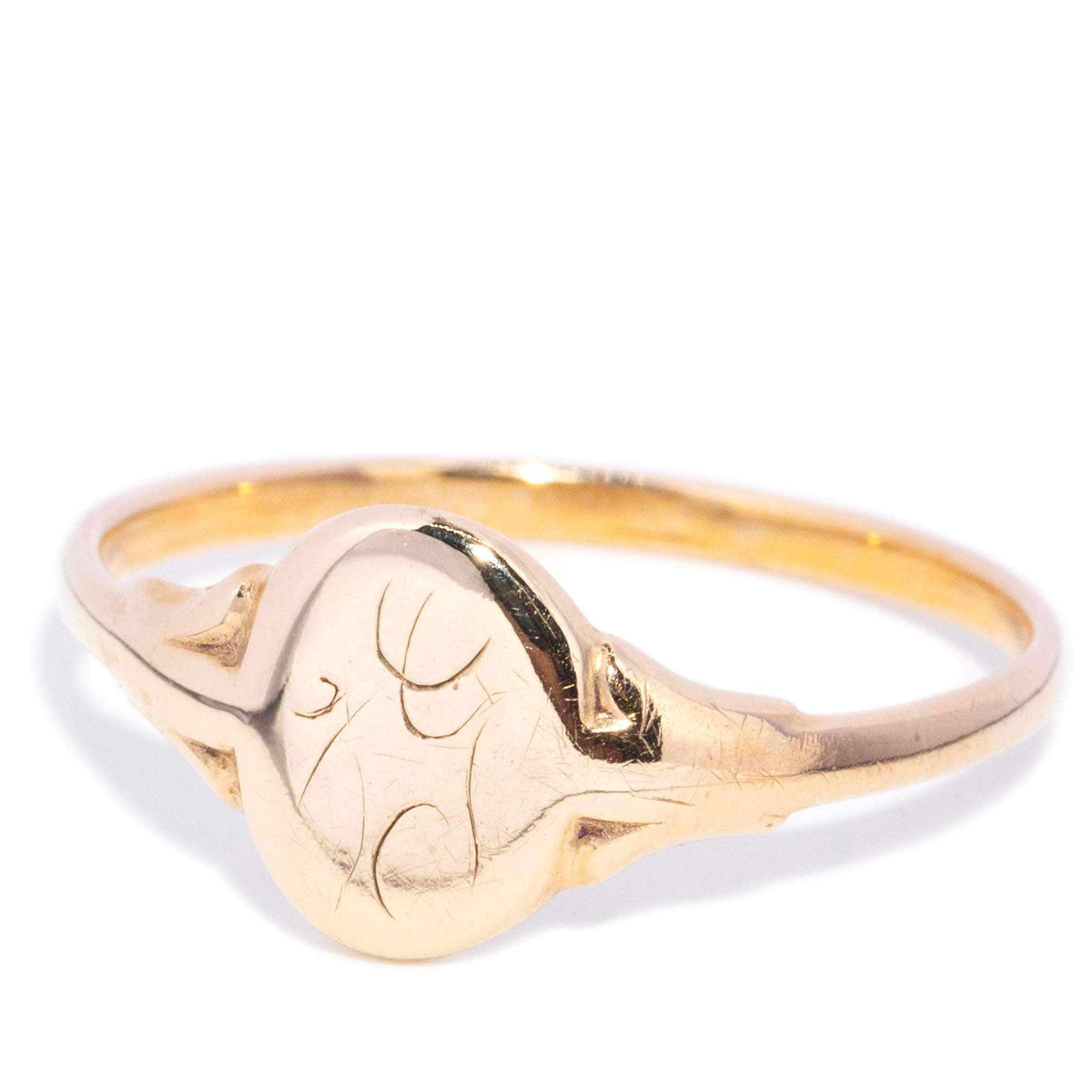 Amos Oval Monogram Flared Signet Ring 9K Yellow Gold Rings Imperial Jewellery 