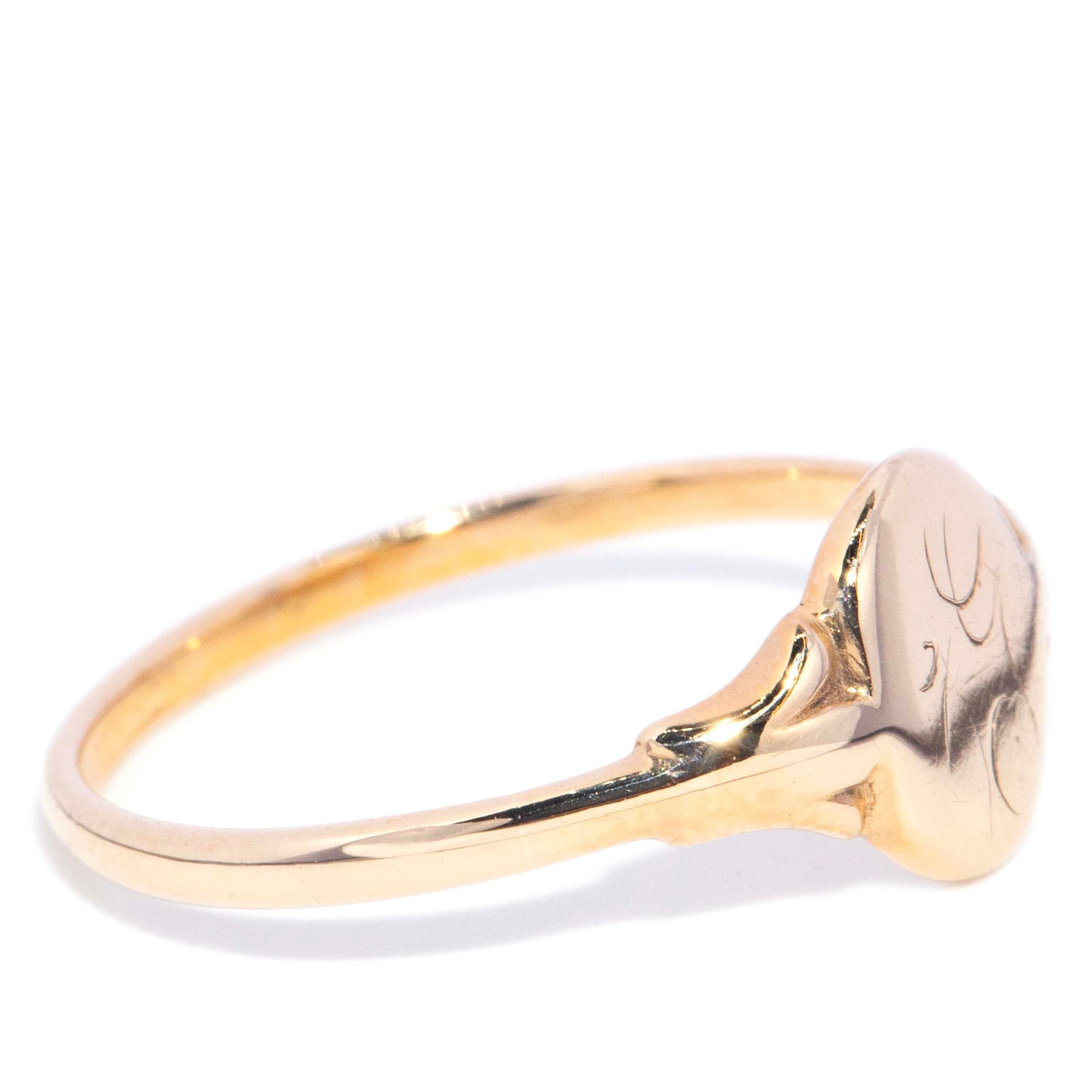 Amos Oval Monogram Flared Signet Ring 9K Yellow Gold Rings Imperial Jewellery 
