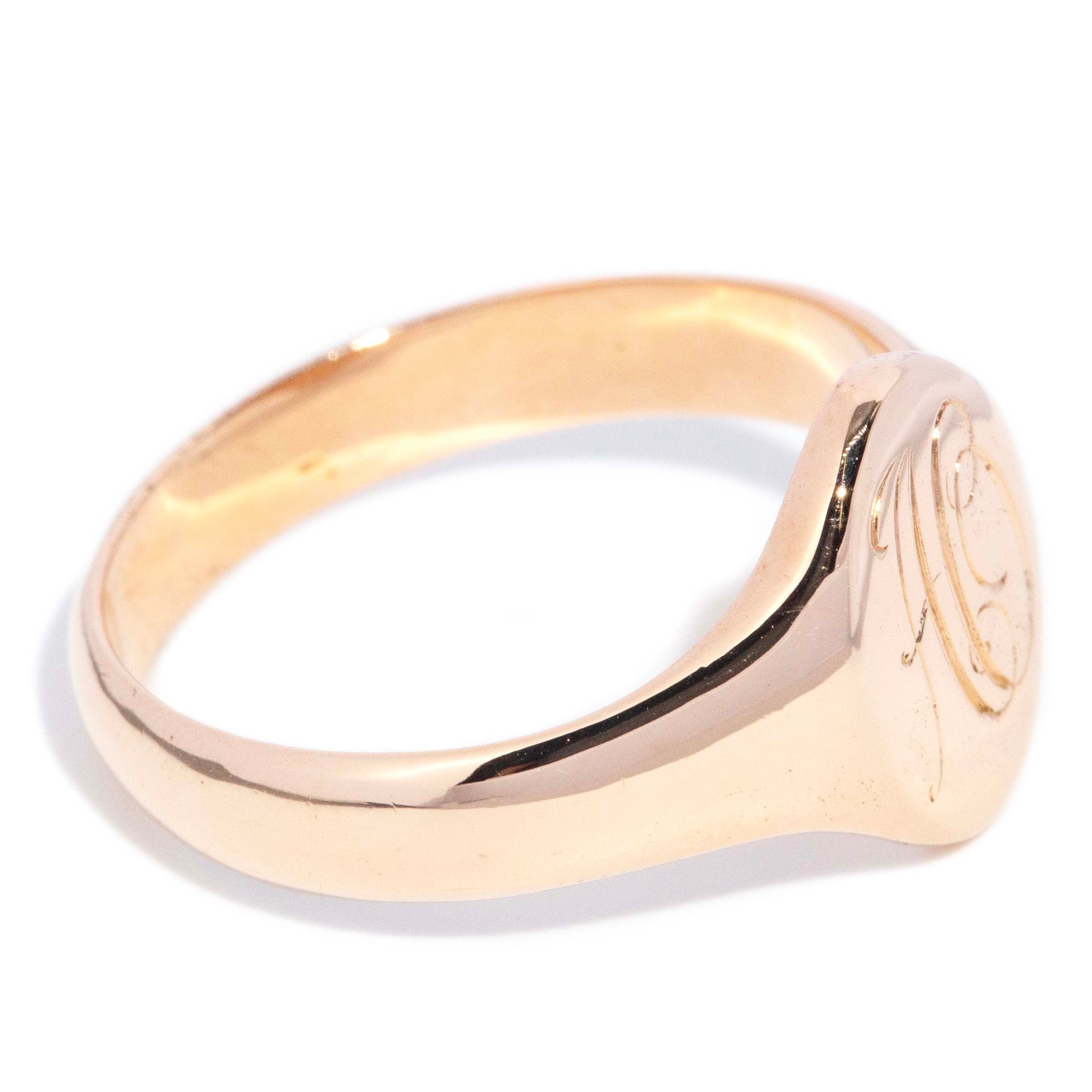 Andy Oval Monogram Flared Signet Ring 15K Yellow Gold Rings Imperial Jewellery 