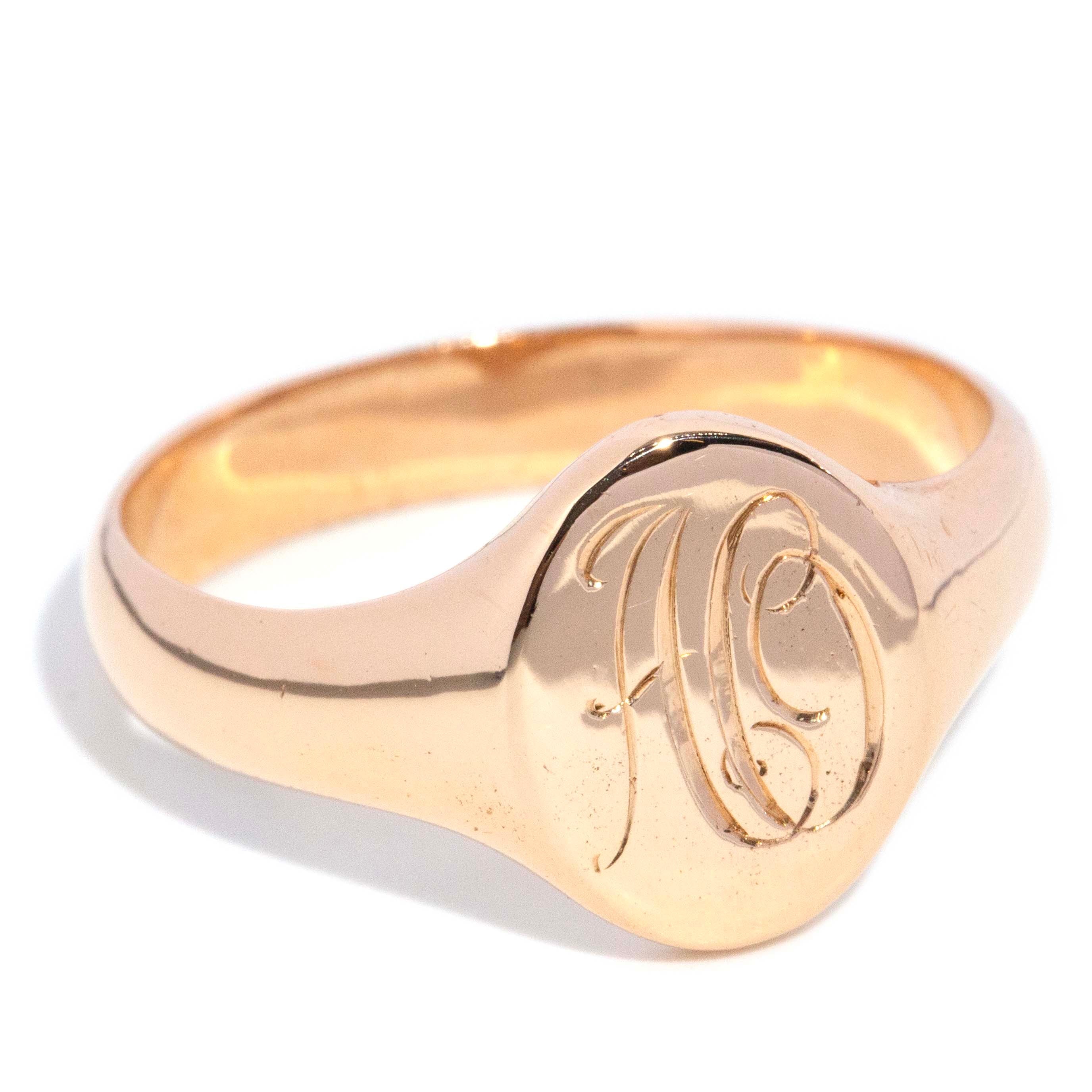 Andy Oval Monogram Flared Signet Ring 15K Yellow Gold Rings Imperial Jewellery 