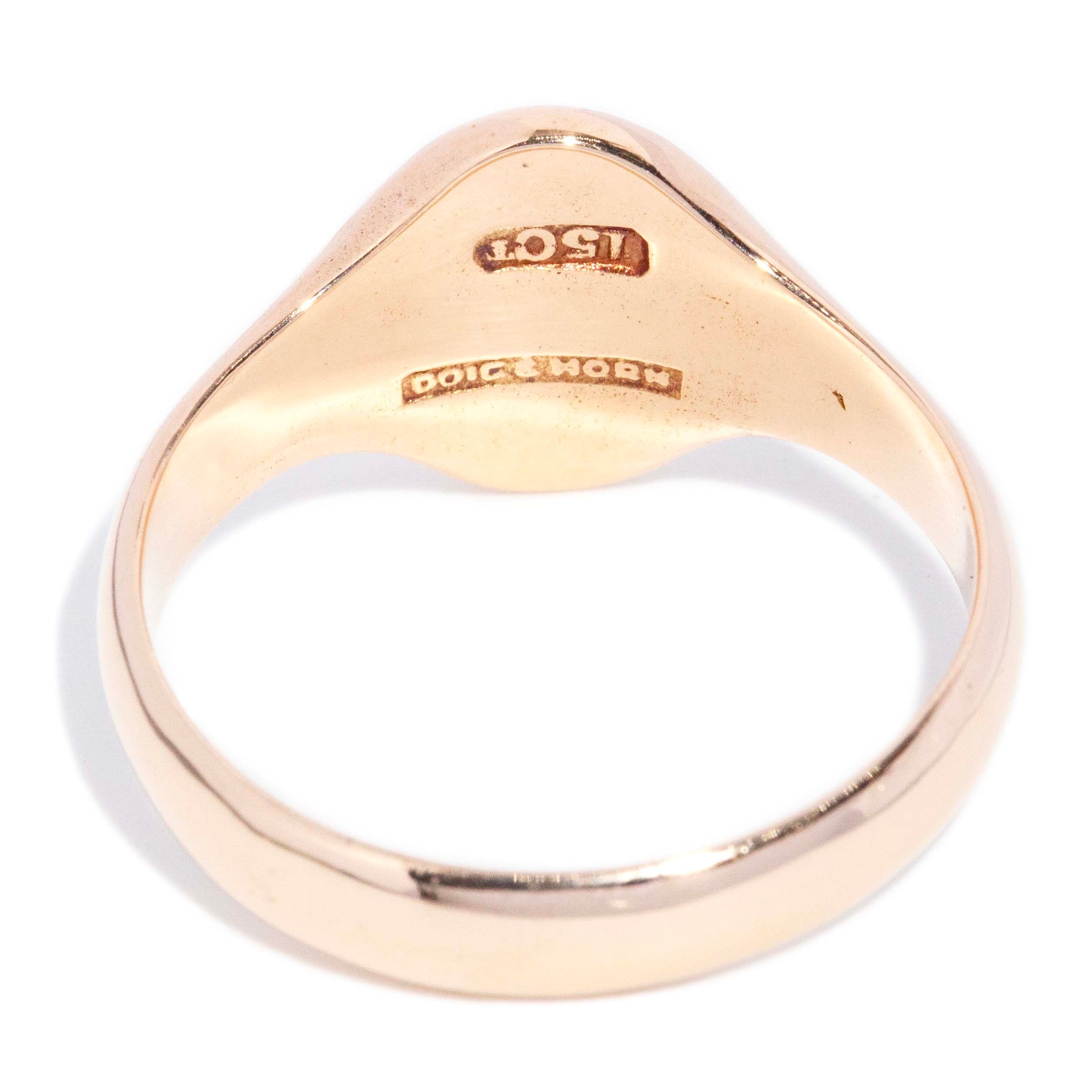 Andy Oval Monogram Flared Signet Ring 15K Yellow Gold Rings Imperial Jewellery 