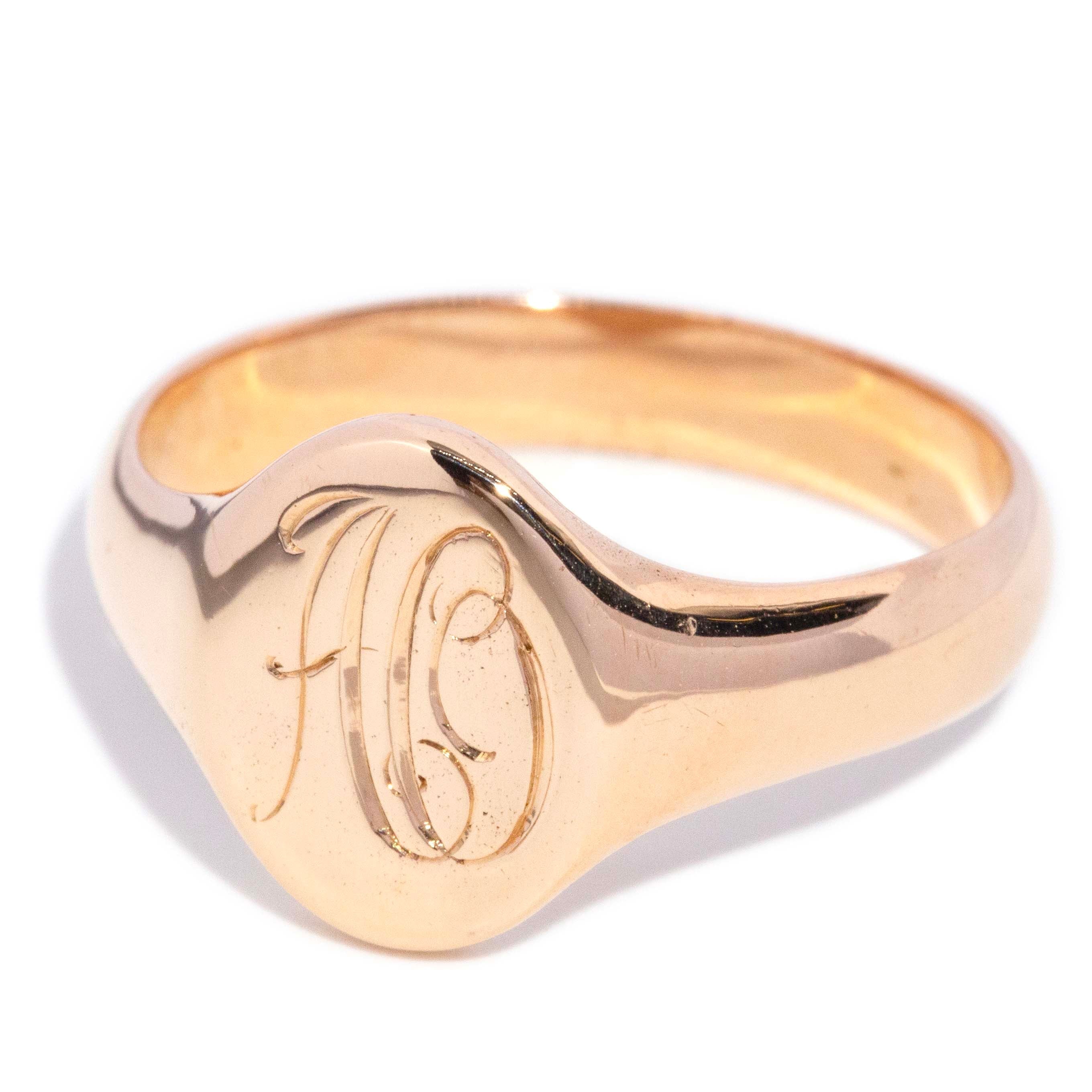 Andy Oval Monogram Flared Signet Ring 15K Yellow Gold Rings Imperial Jewellery 