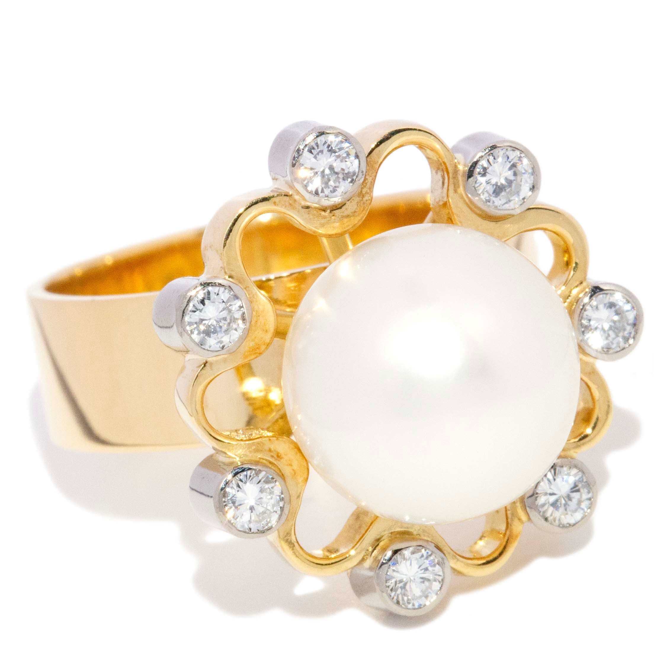 Annabelle South Sea Pearl & Diamond Ring 18K Two Tone Gold Rings Anthology Jewellers 
